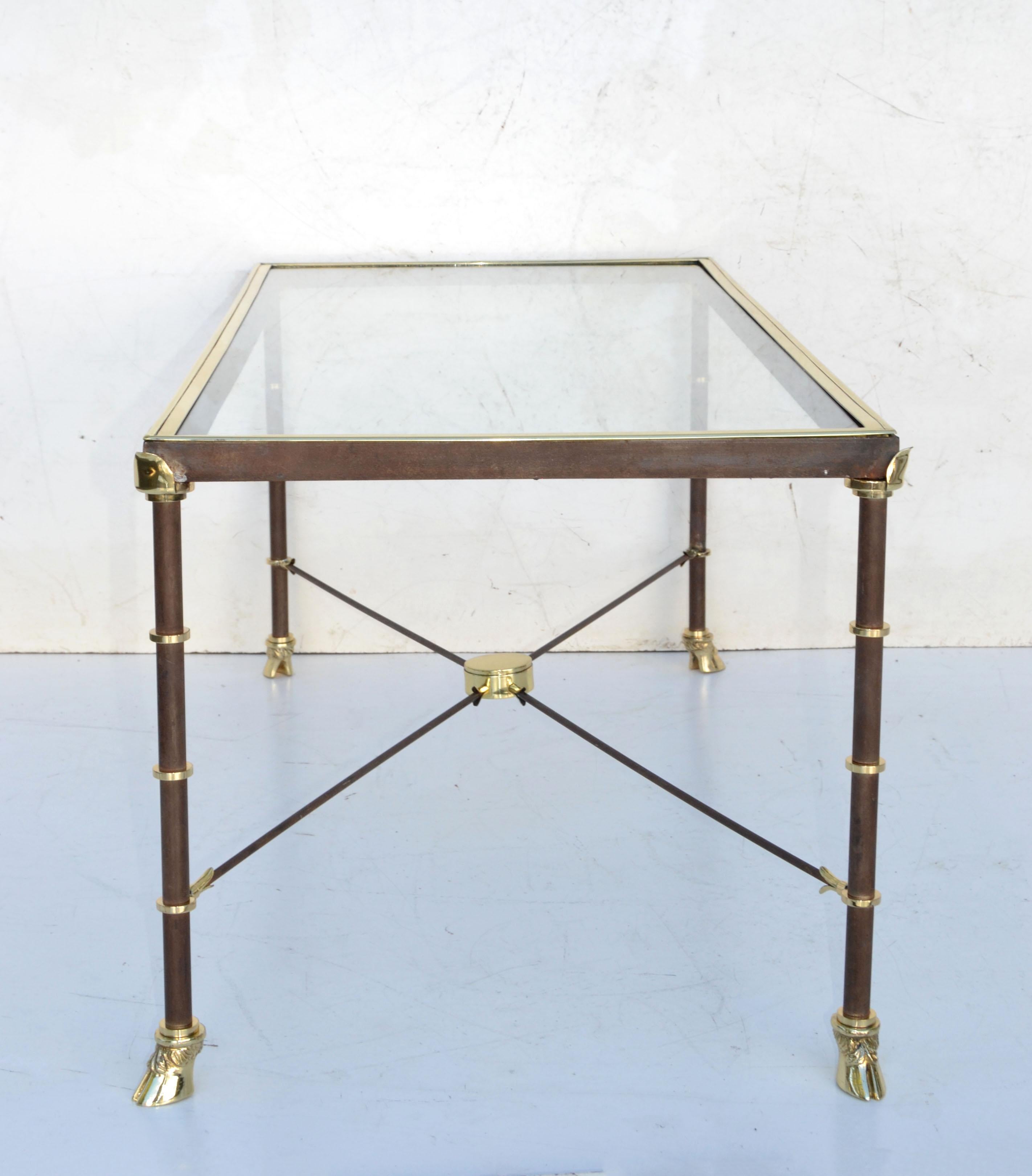 Maison Jansen French Polished Brass, Steel & Glass Top Coffee Table Claw Feet 1