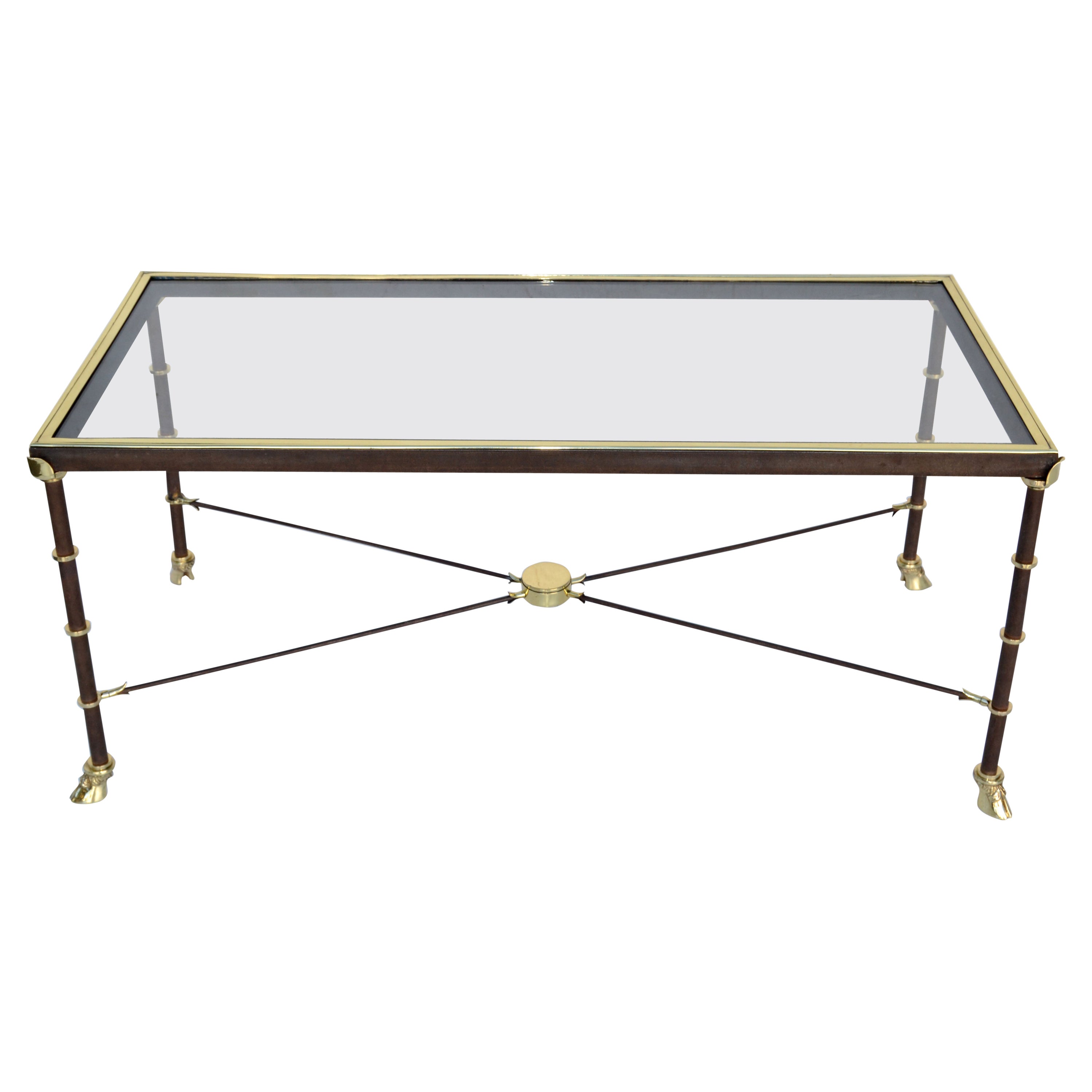 Maison Jansen French Polished Brass, Steel 
Glass Top Coffee Table Claw Feet