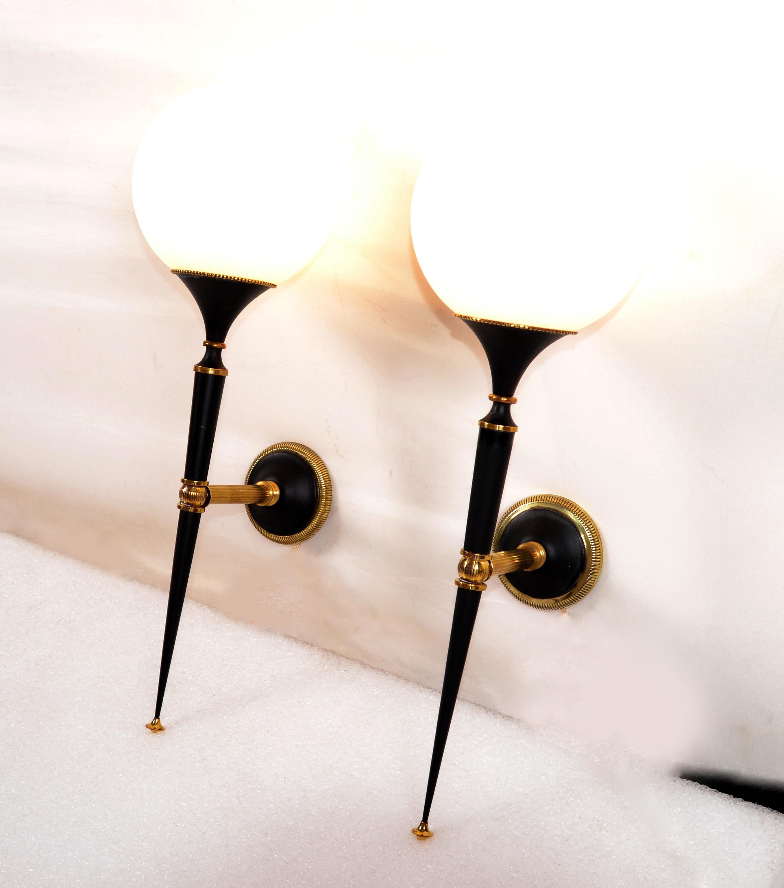 Ebonized Maison Jansen French Sconces, Wall Light, Pair 2 Pairs available Priced by Pair For Sale