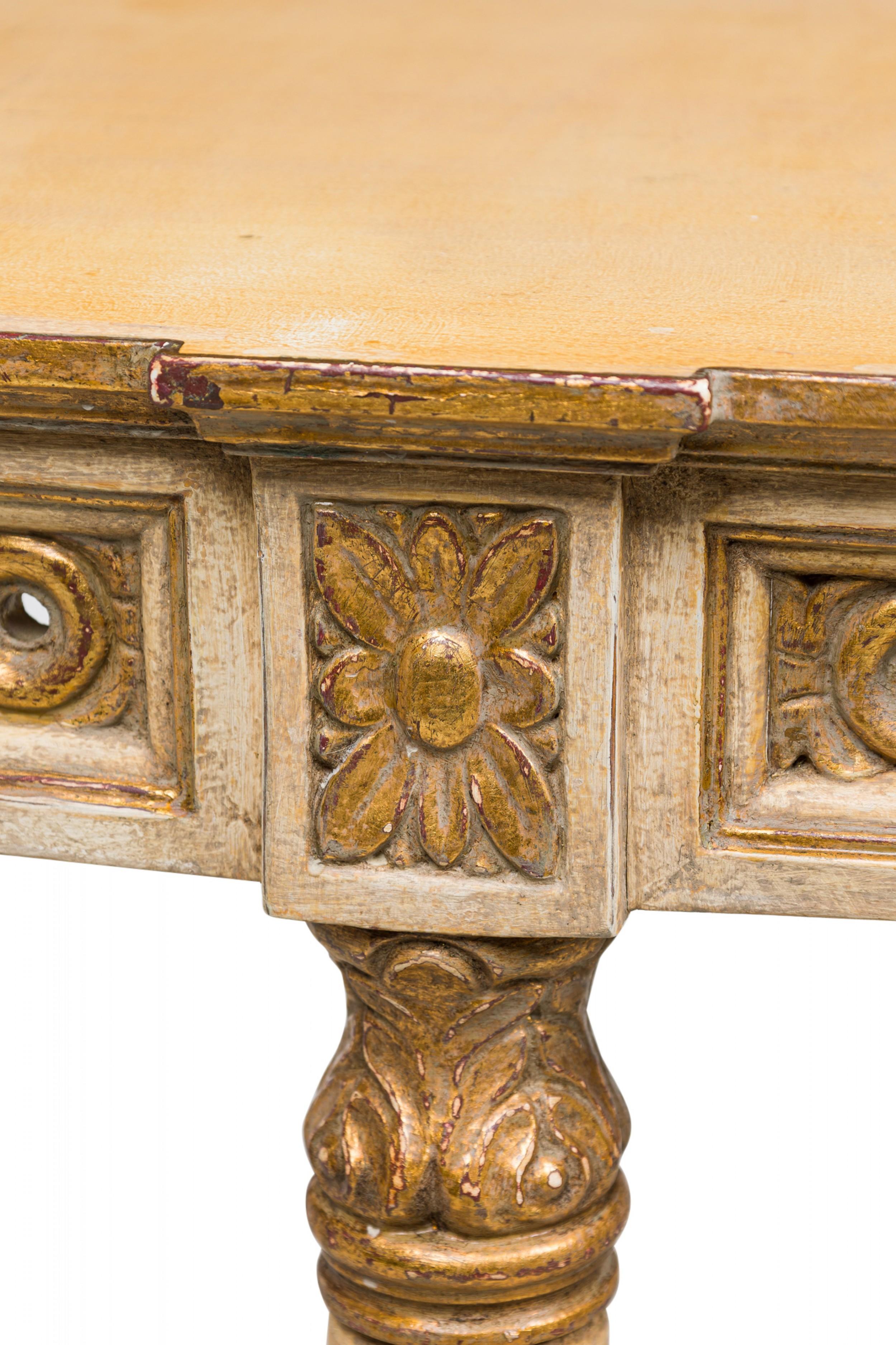 Maison Jansen French White & Parcel Gilt Console Tables w/ Painted Tops For Sale 3