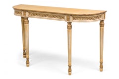 Maison Jansen French White & Parcel Gilt Console Tables w/ Painted Tops