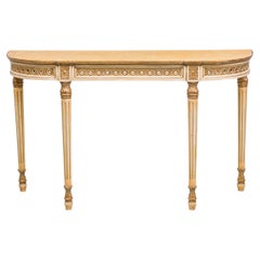 Used Maison Jansen French White & Parcel Gilt Console Tables w/ Painted Tops