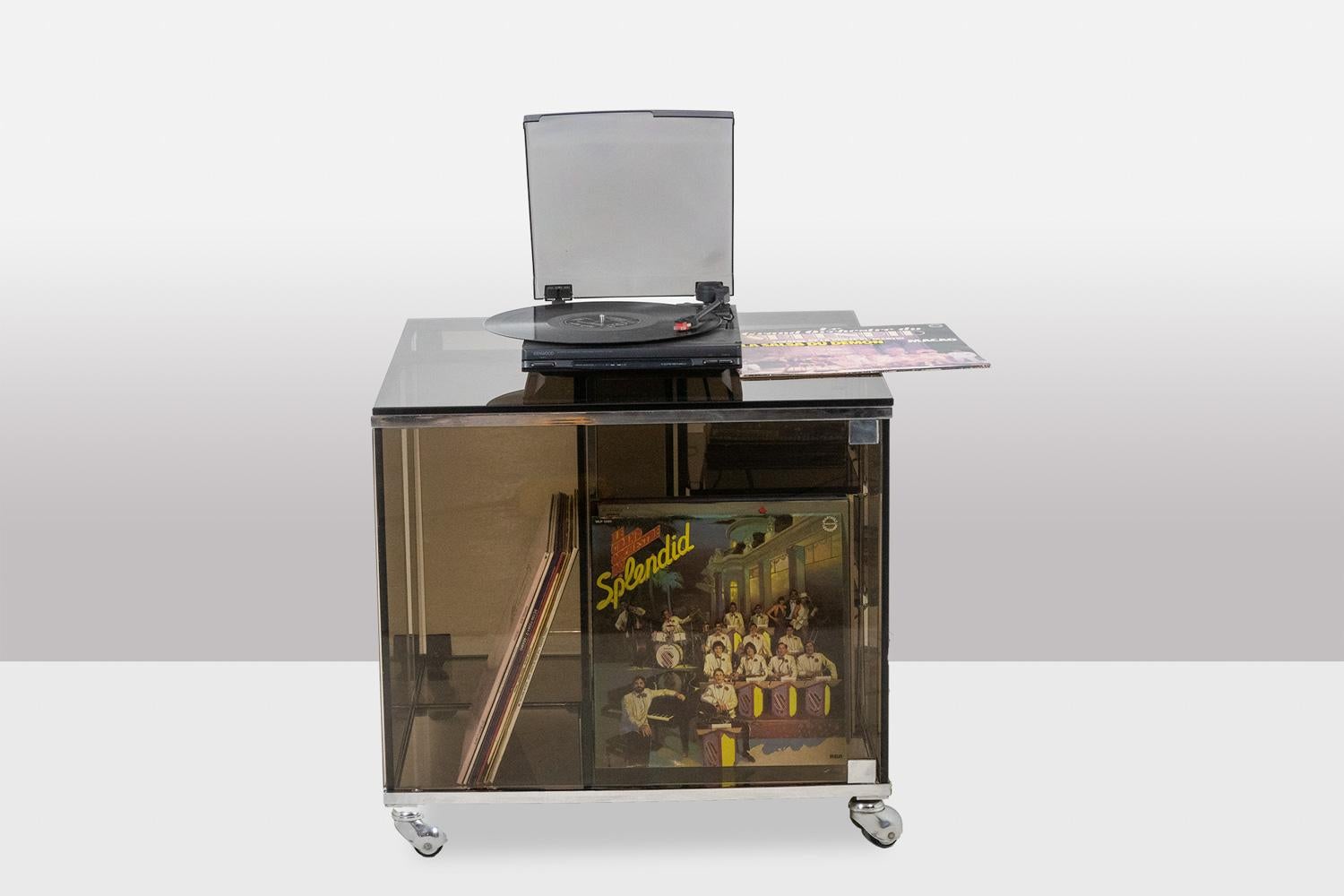 20th Century Maison Jansen. Furniture for vinyls in smoked glass. 1970s. For Sale
