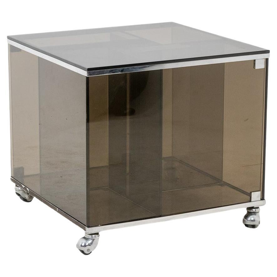 Maison Jansen. Furniture for vinyls in smoked glass. 1970s. For Sale