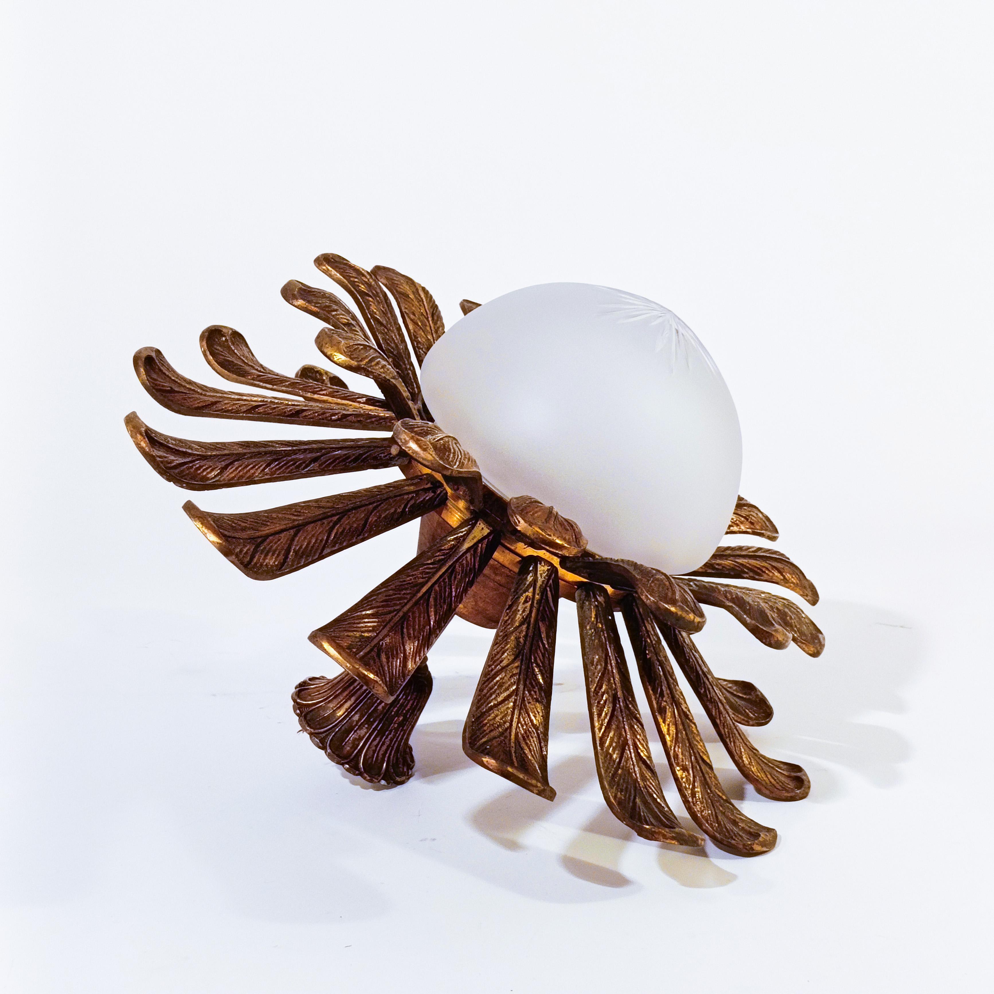 Maison Jansen. Gilded bronze flush mount with palm tree leaves, France, 1950s For Sale 8