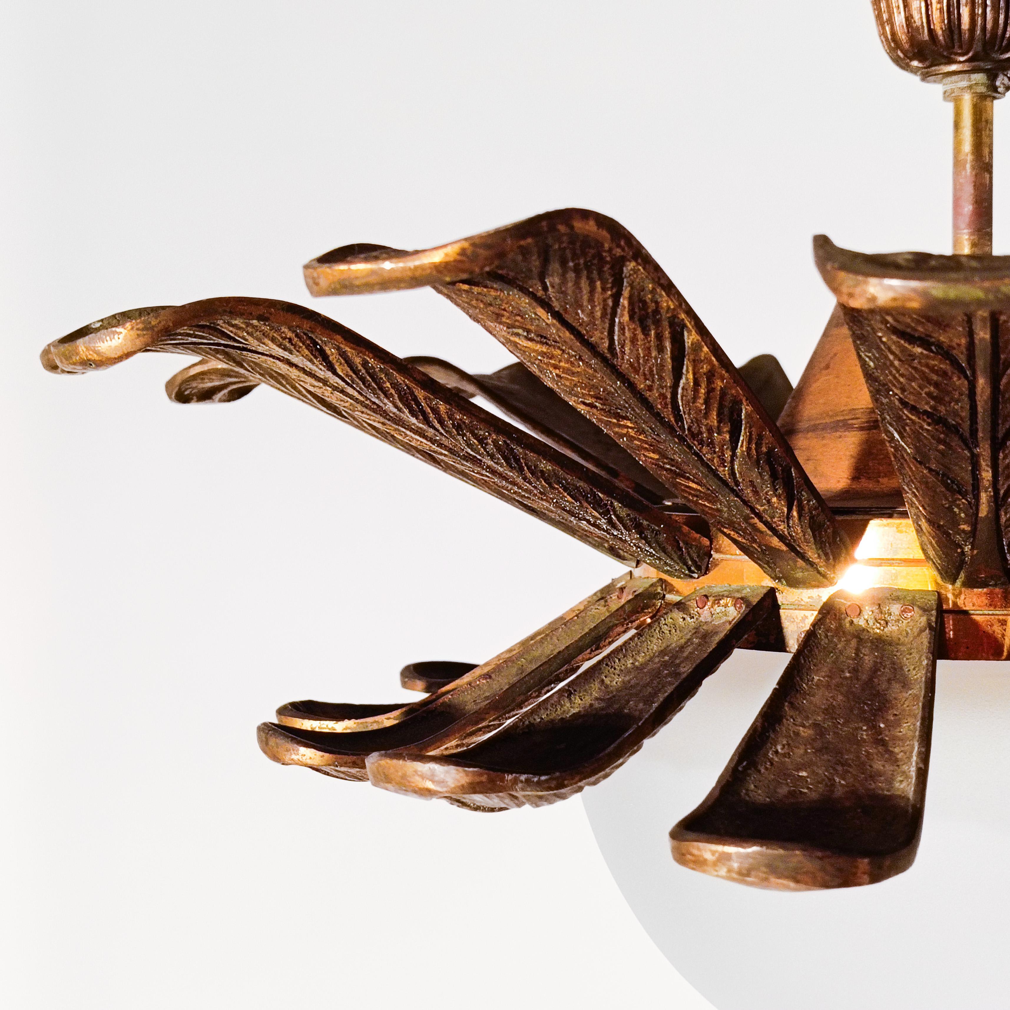 Hand-Crafted Maison Jansen. Gilded bronze flush mount with palm tree leaves, France, 1950s For Sale