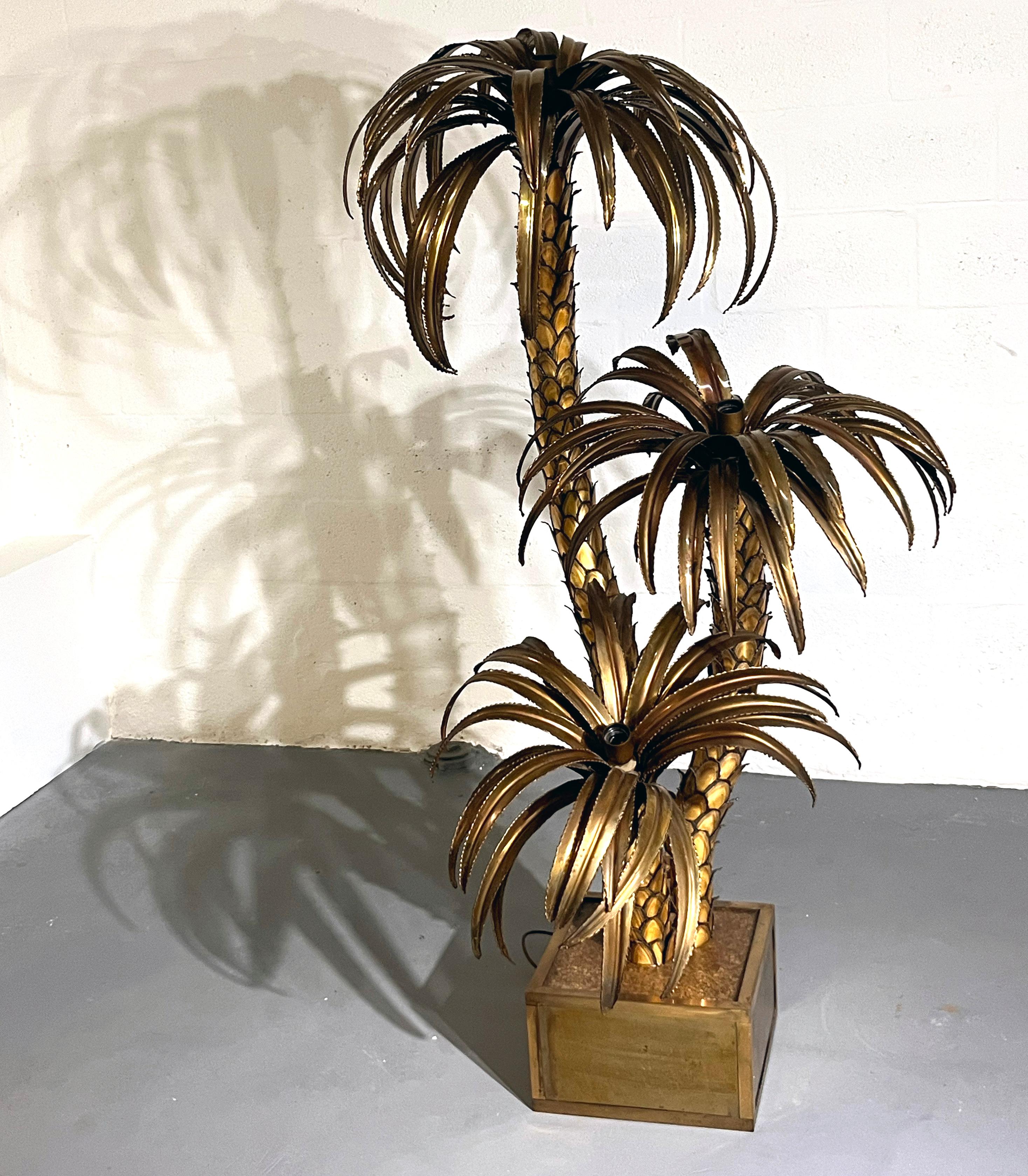 Lámpara de pie de palmera dorada Maison Jansen, Francia, años 70 Latón en venta