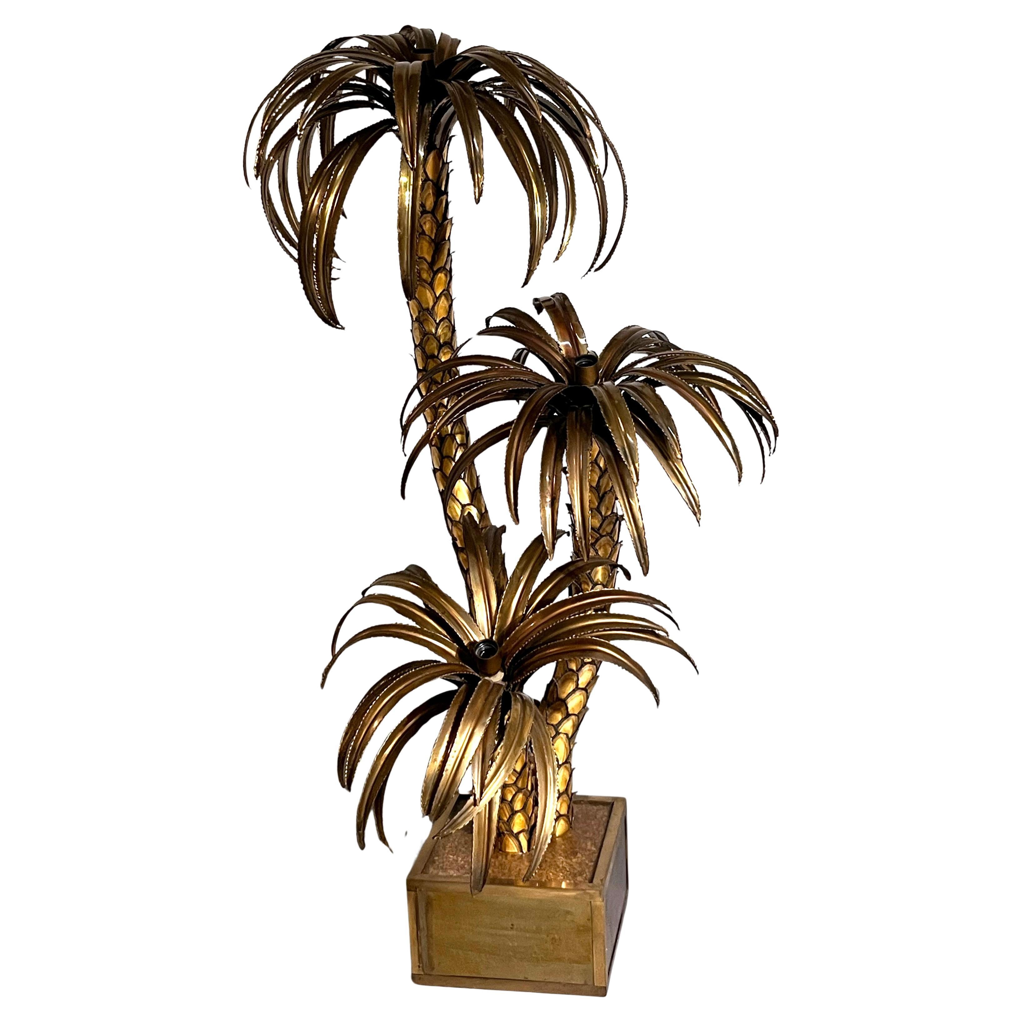 Maison Jansen Gilded Palm Tree Floor Lamp, France, 1970s