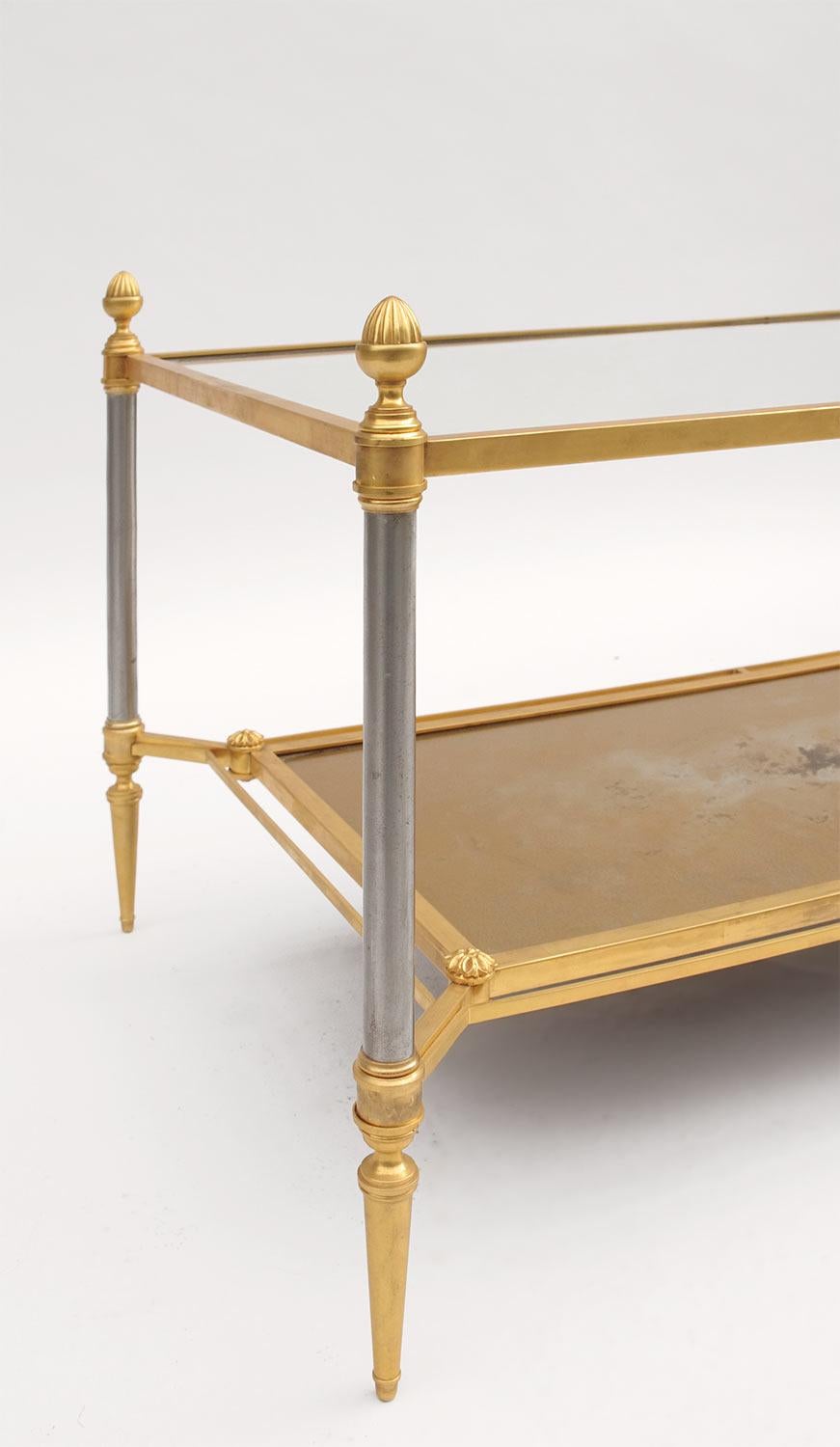 Louis XVI Maison Jansen Gilt Brass and Glass Coffee Table from 1960
