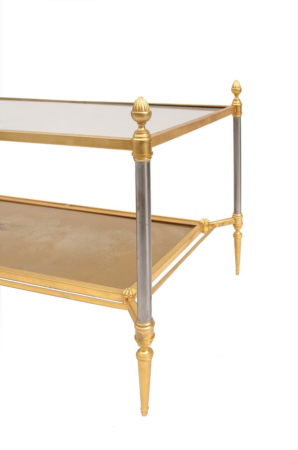 French Maison Jansen Gilt Brass and Glass Coffee Table from 1960