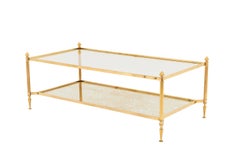 Maison Jansen, Gilt Brass Coffee Table, Glass and Oxidized Mirror, 1970s