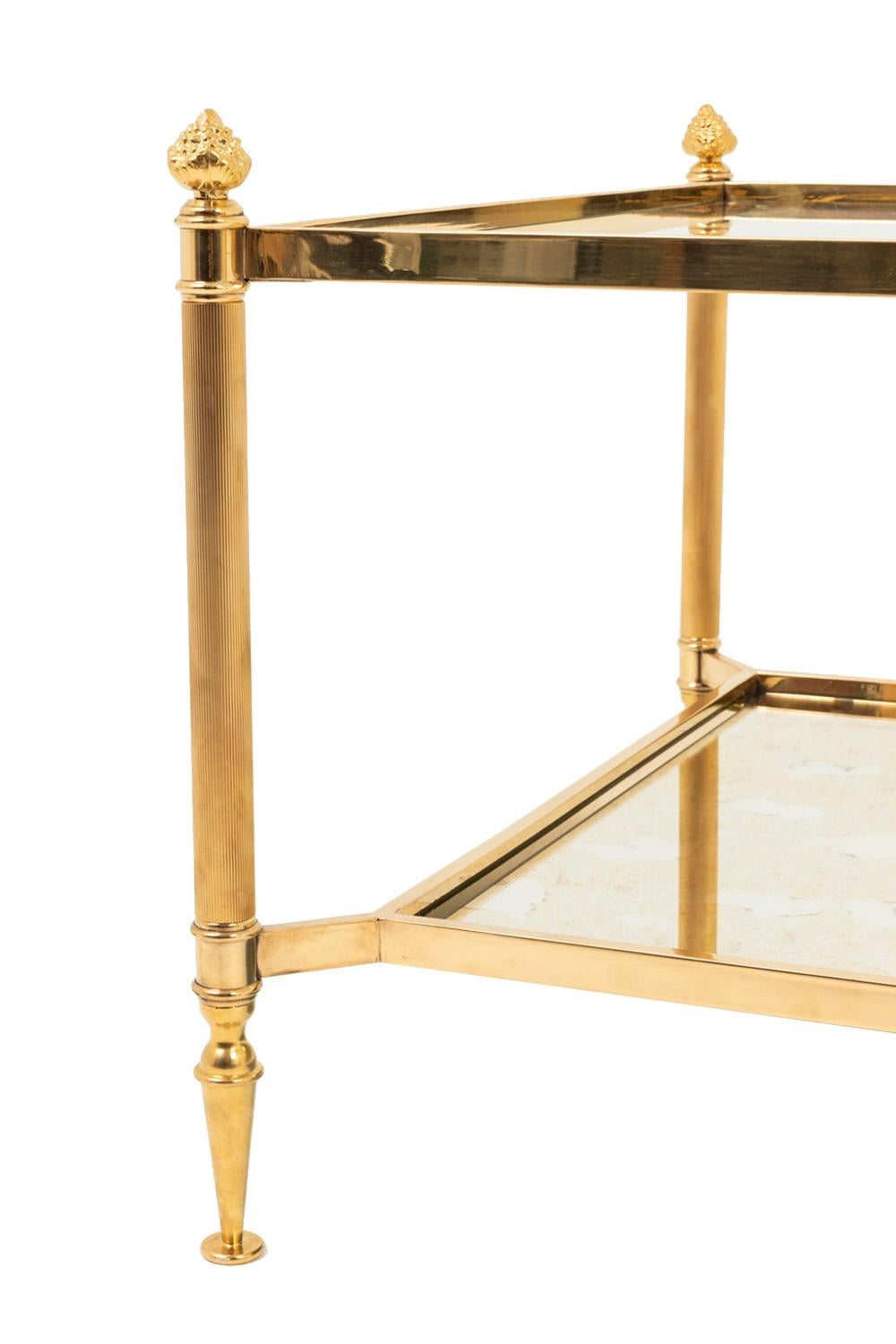Late 20th Century Maison Jansen, Gilt Brass Coffee Table, Glass and Oxidized Mirror, 1970s