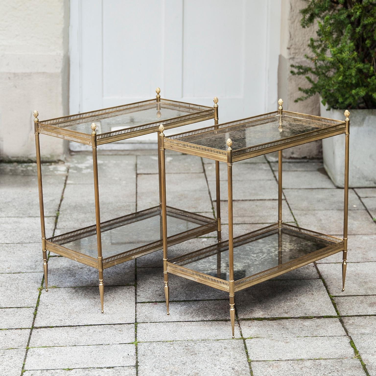 French Maison Jansen Gilt Glass Side Table France 1968 Set of Two