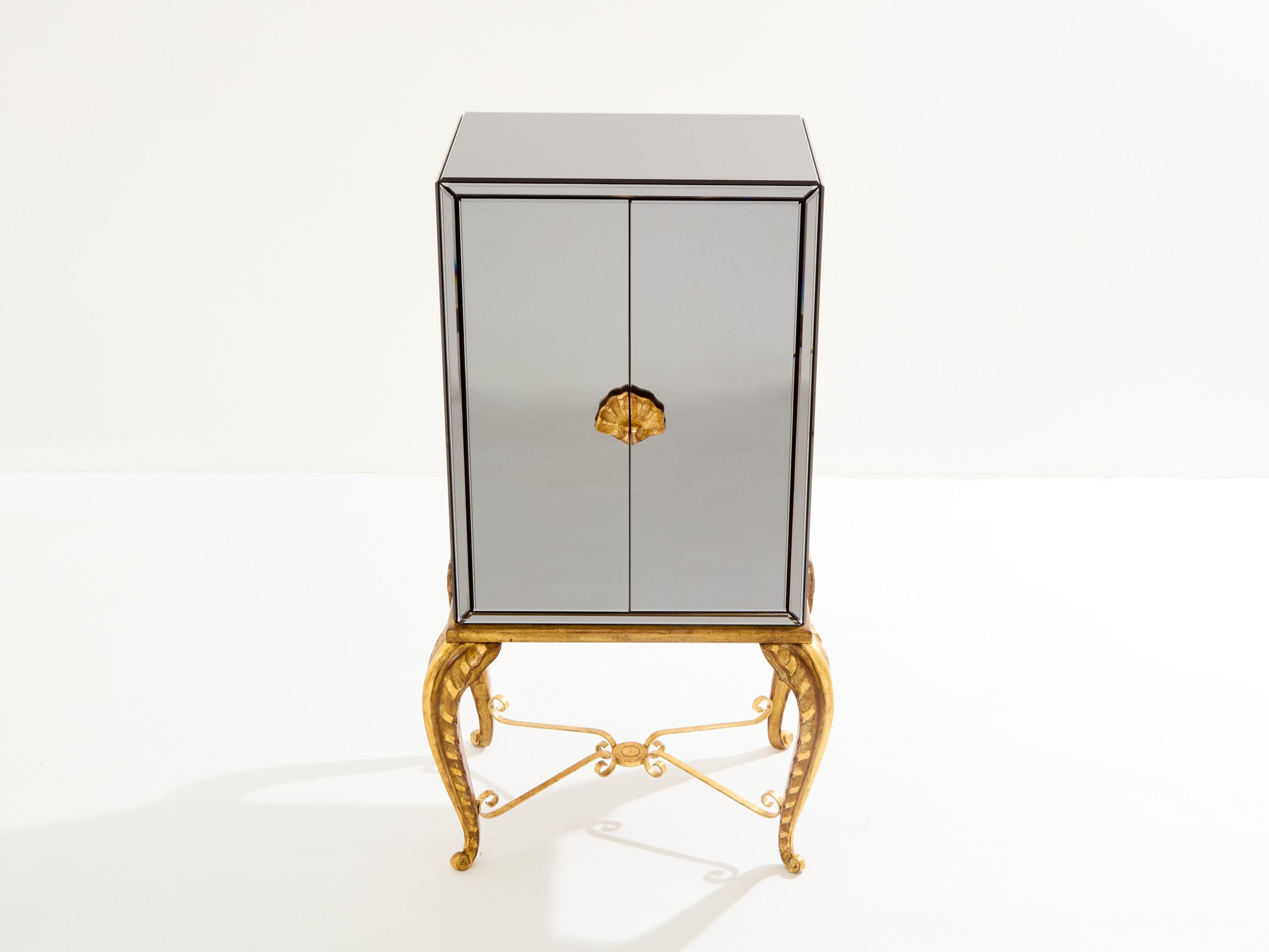 Maison Jansen gilt wood and mirrored bar cabinet 1940 For Sale 3