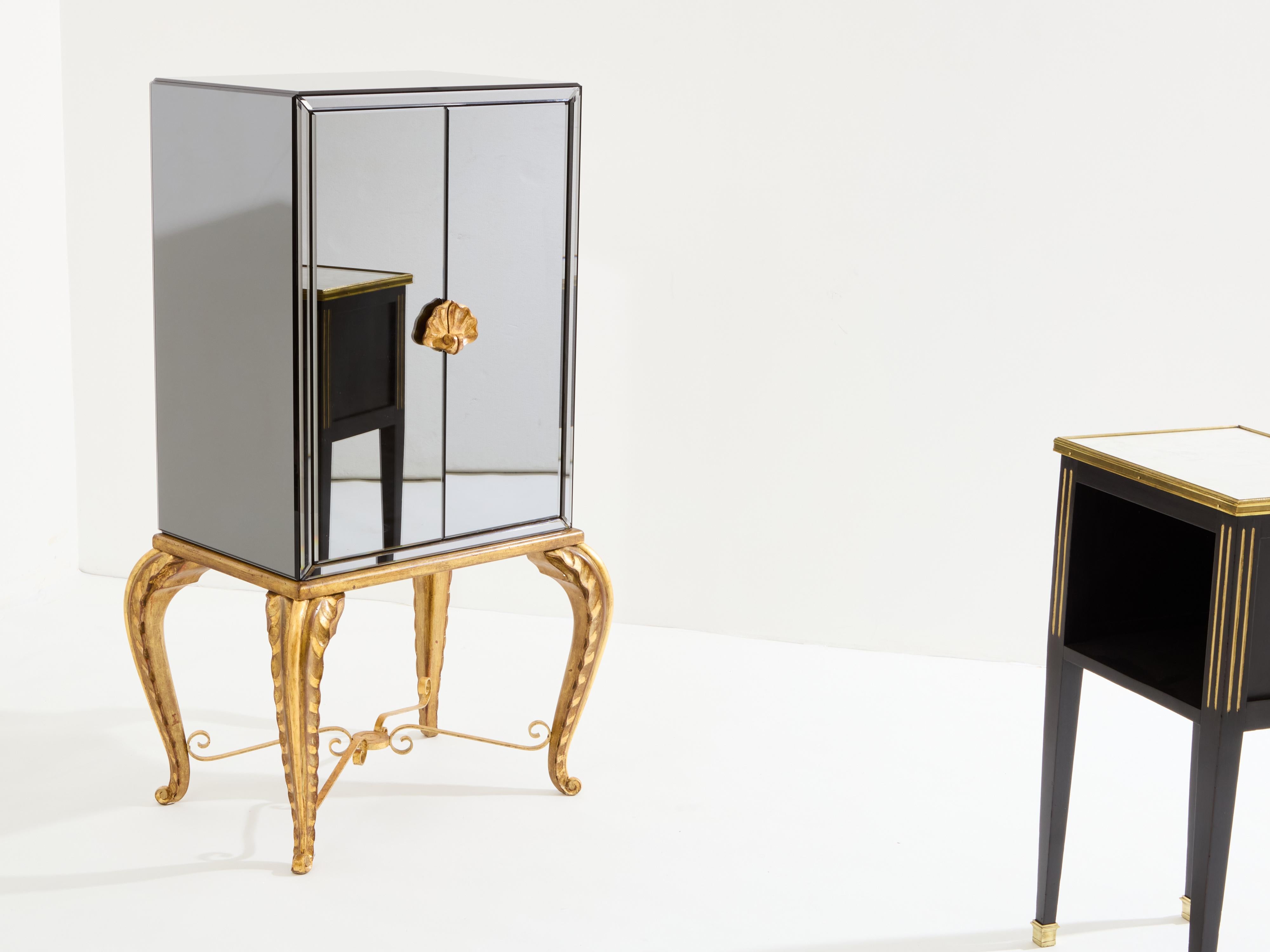 Maison Jansen gilt wood and mirrored bar cabinet 1940 For Sale 4