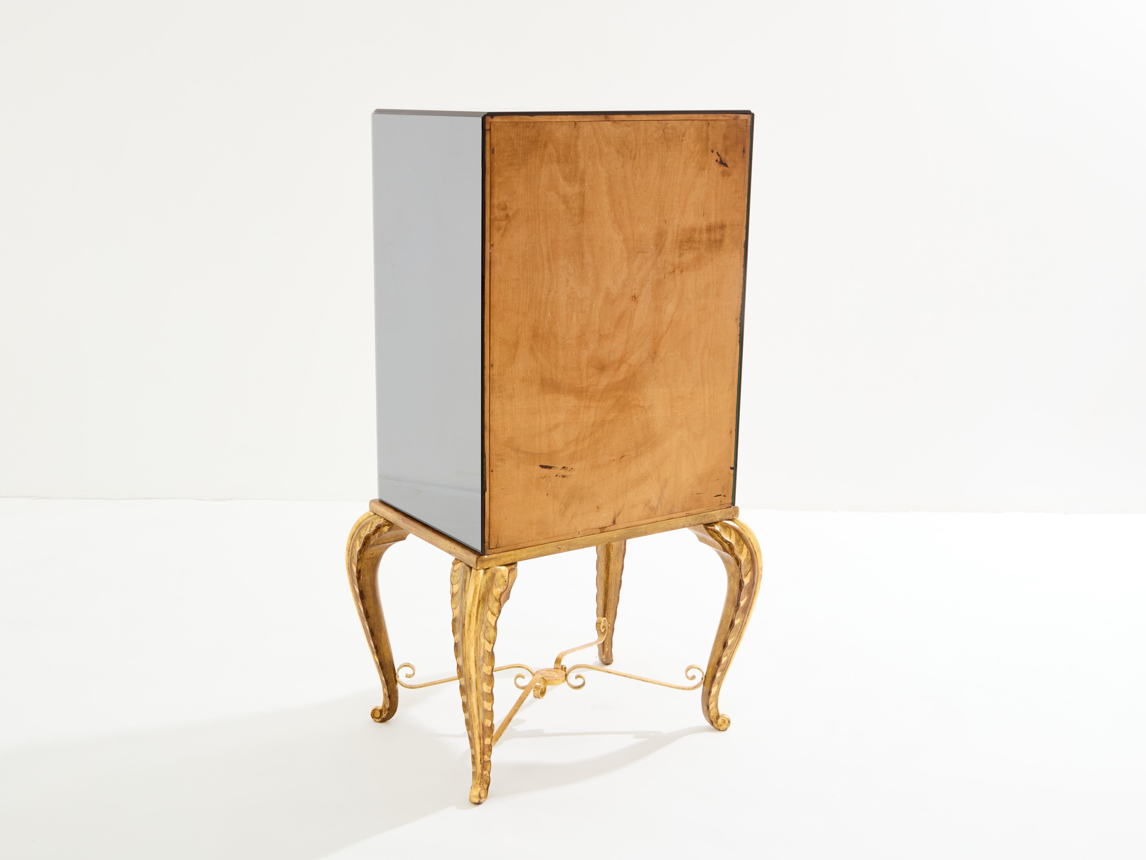 Maison Jansen gilt wood and mirrored bar cabinet 1940 For Sale 6