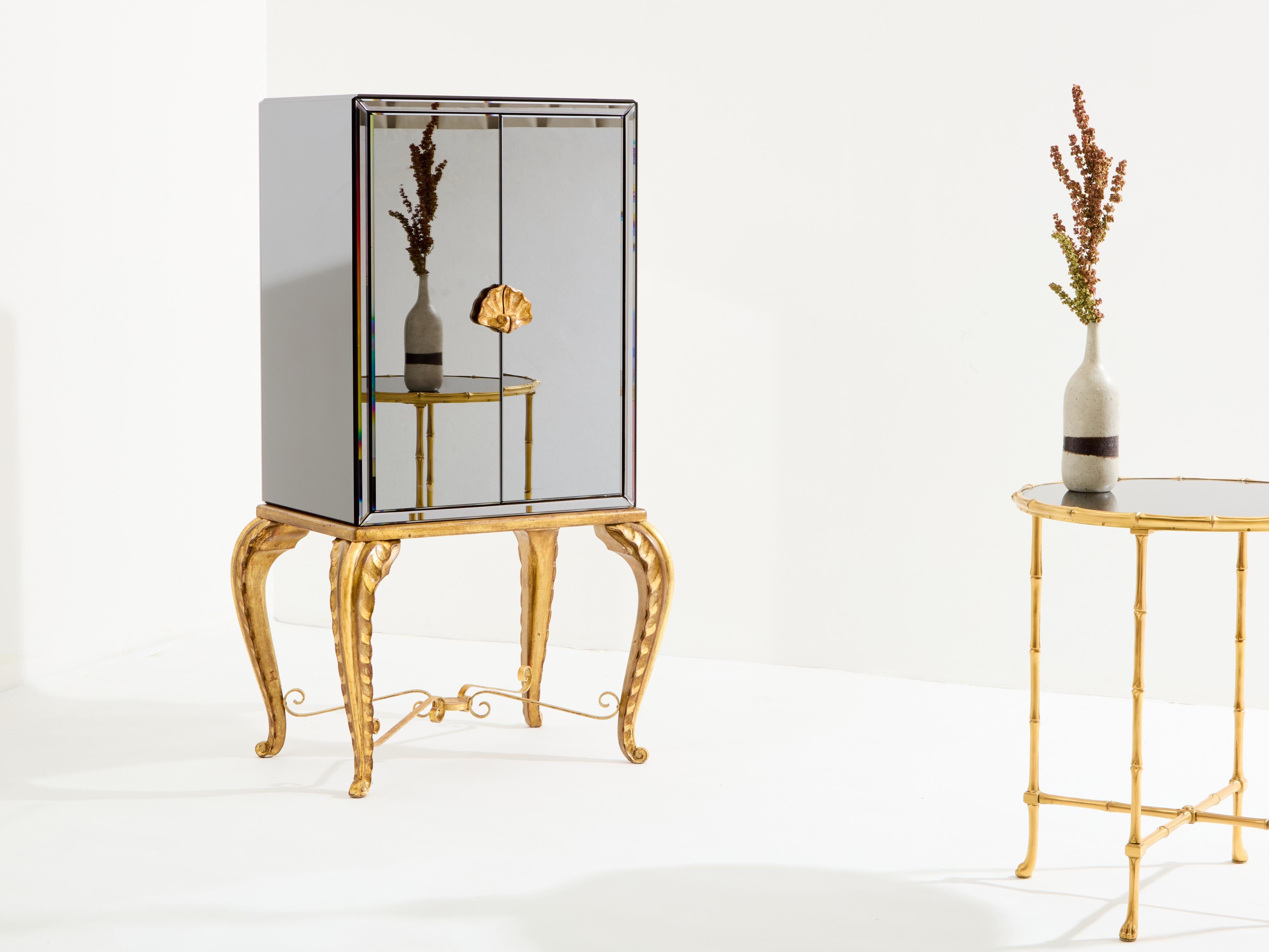French Maison Jansen gilt wood and mirrored bar cabinet 1940 For Sale