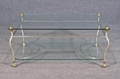 Maison Jansen Glass and Steel Hollywood Regency Brass Ball and Claw Coffee Table