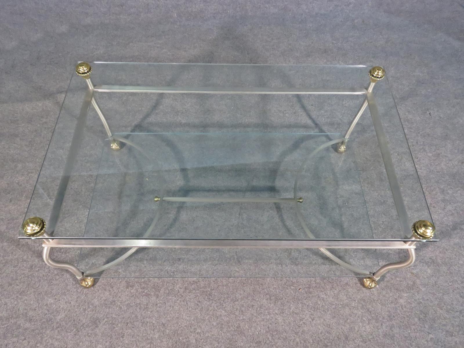 Maison Jansen Glass and Steel Hollywood Regency Brass Ball and Claw Coffee Table 2