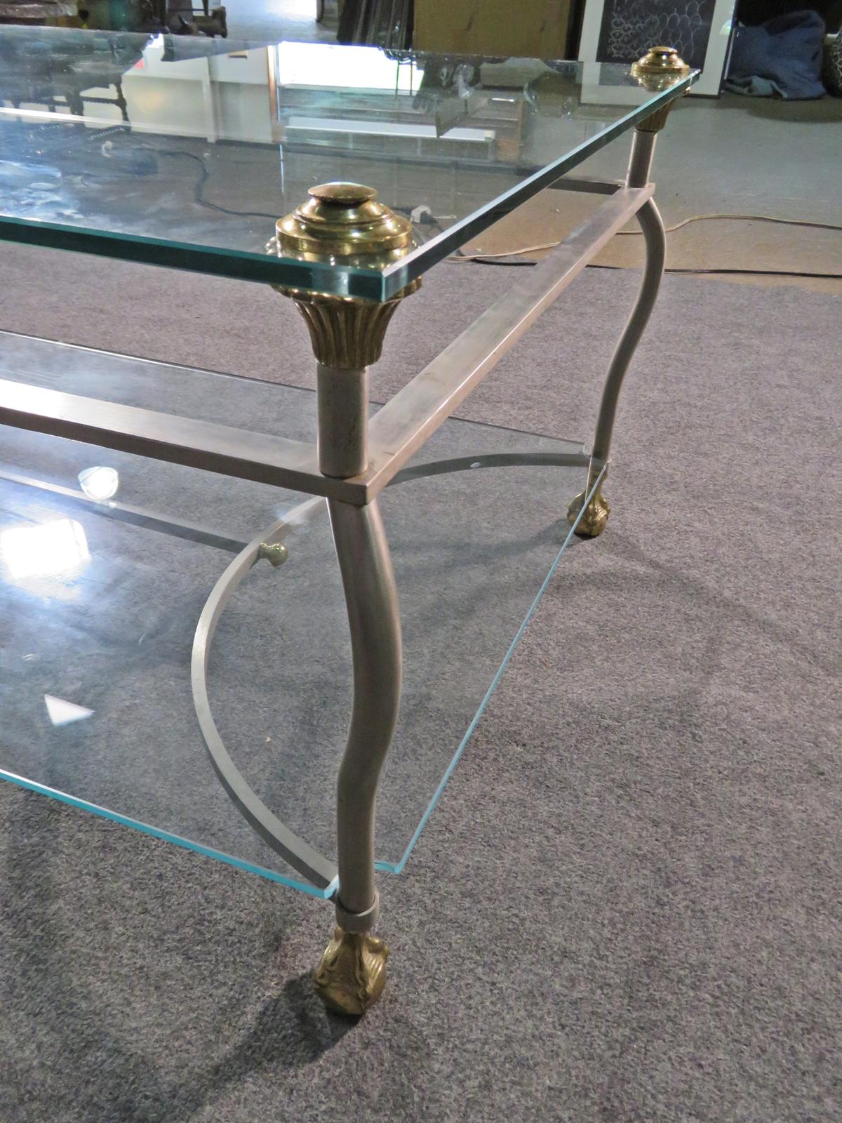 Maison Jansen Glass and Steel Hollywood Regency Brass Ball and Claw Coffee Table 4