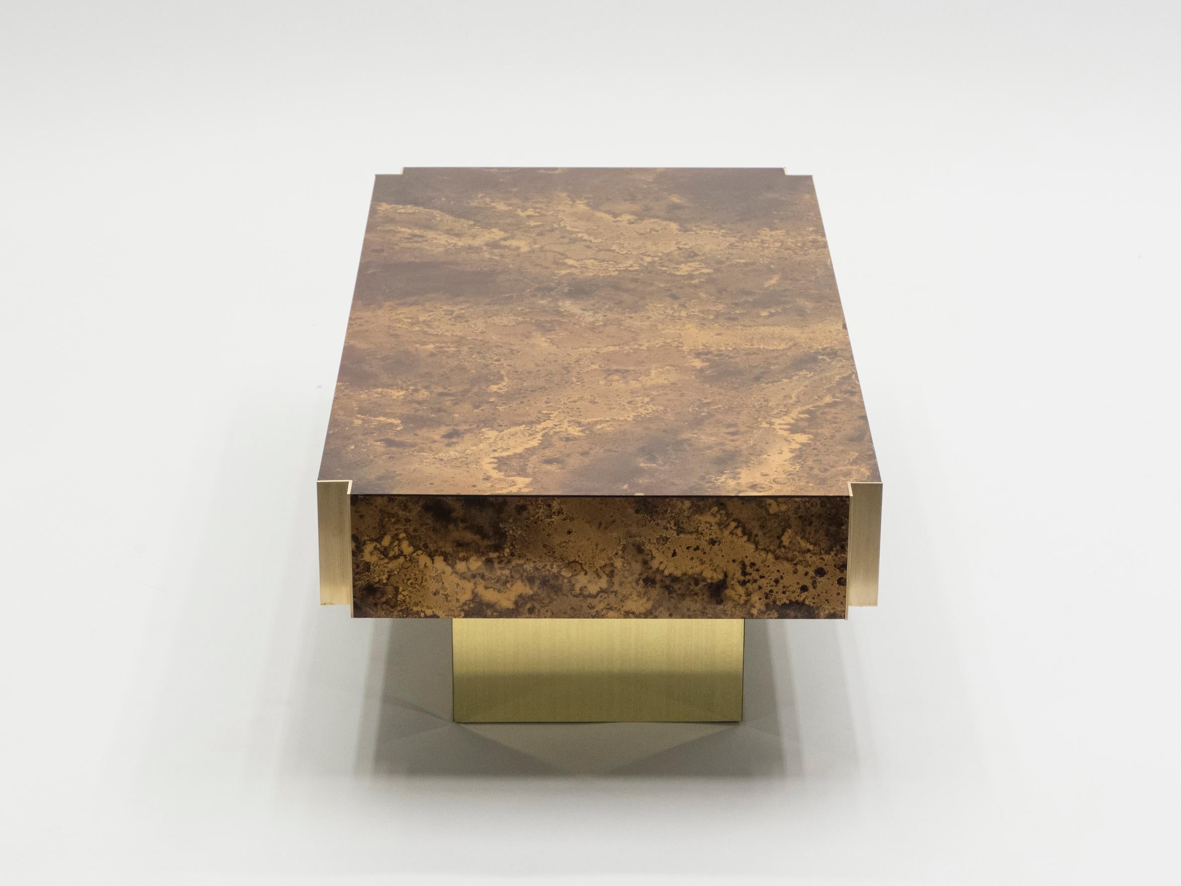 Maison Jansen Golden Lacquer and Brass Coffee Table, 1970s 4