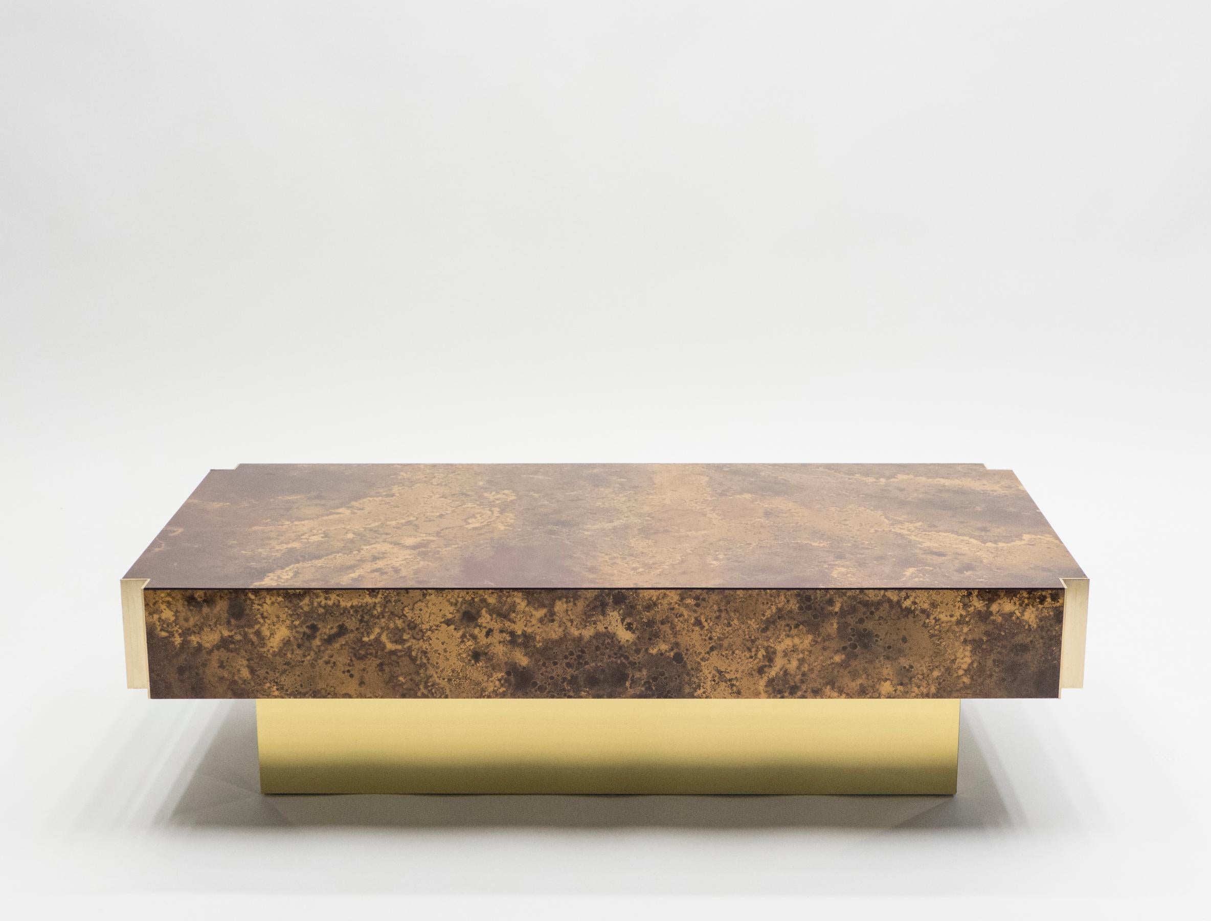 Maison Jansen Golden Lacquer and Brass Coffee Table, 1970s 1