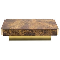 Maison Jansen Golden Lacquer and Brass Coffee Table, 1970s