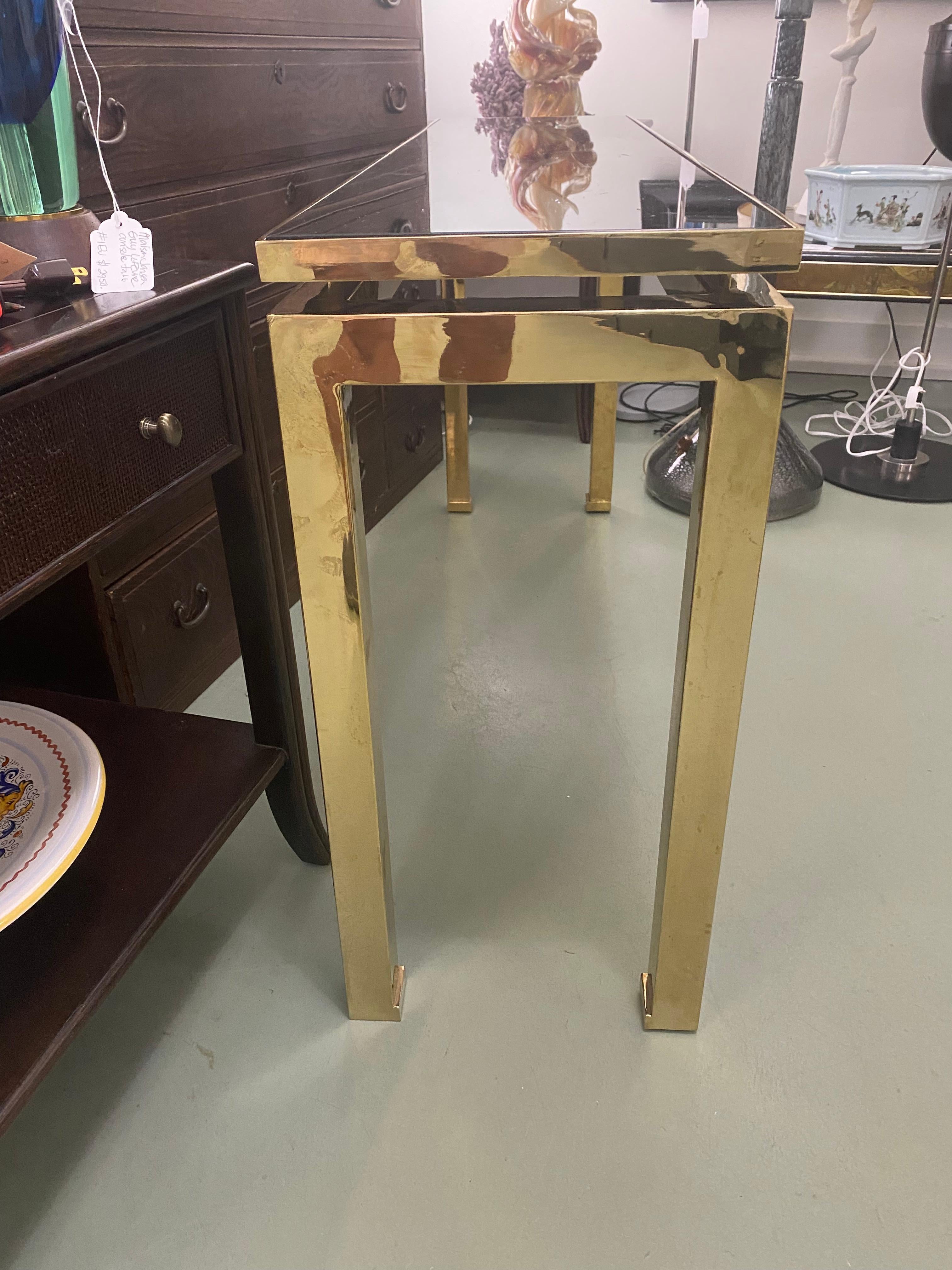 Maison Jansen Guy Lefevre glass brass console table France mid century In Good Condition For Sale In Bridgehampton, NY