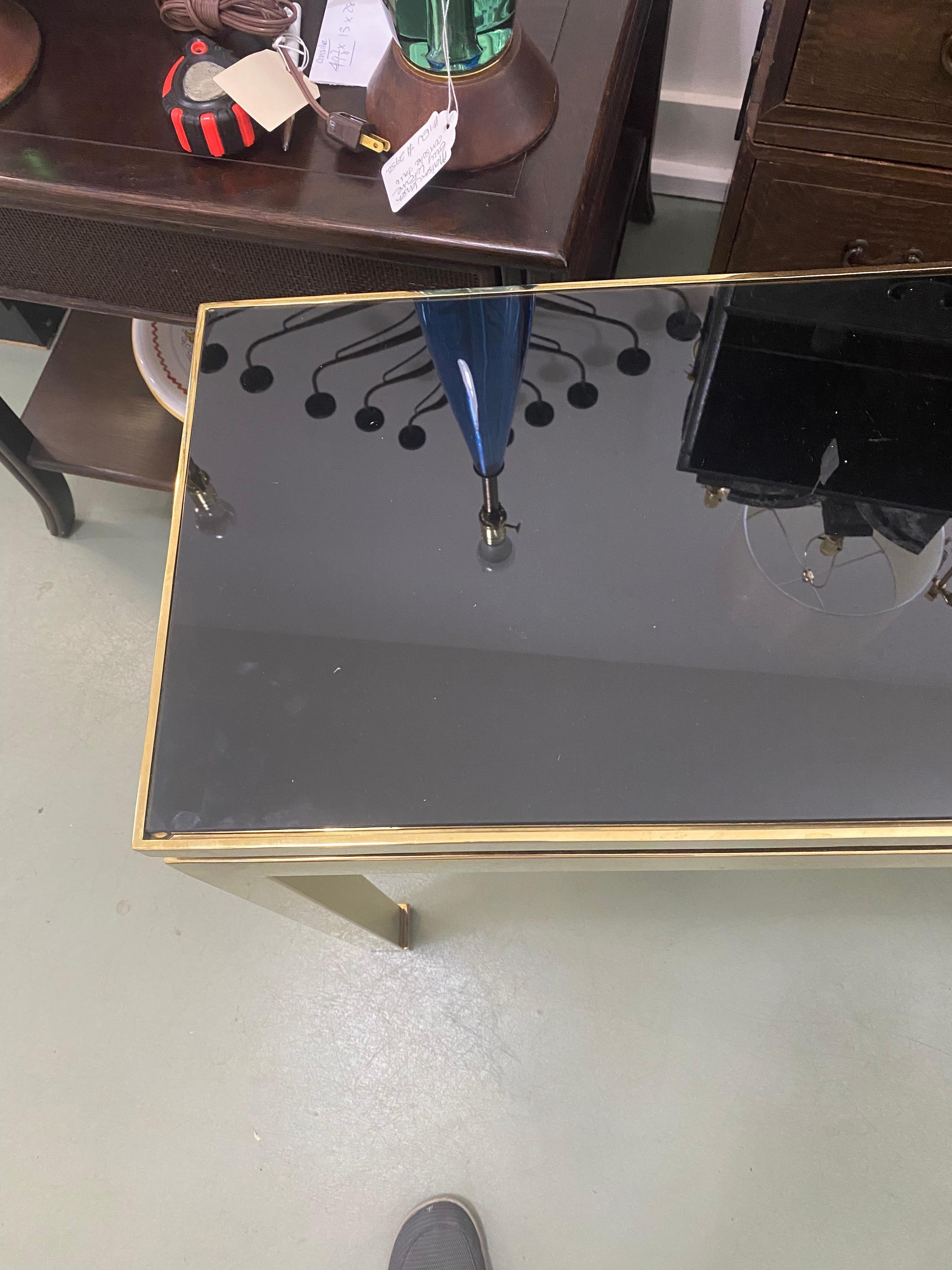 20th Century Maison Jansen Guy Lefevre glass brass console table France mid century For Sale