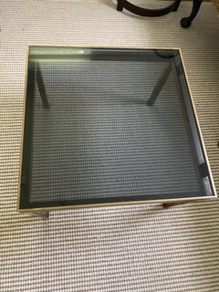 Maison Jansen Guy Lefevre glass brass side end table France mid century France