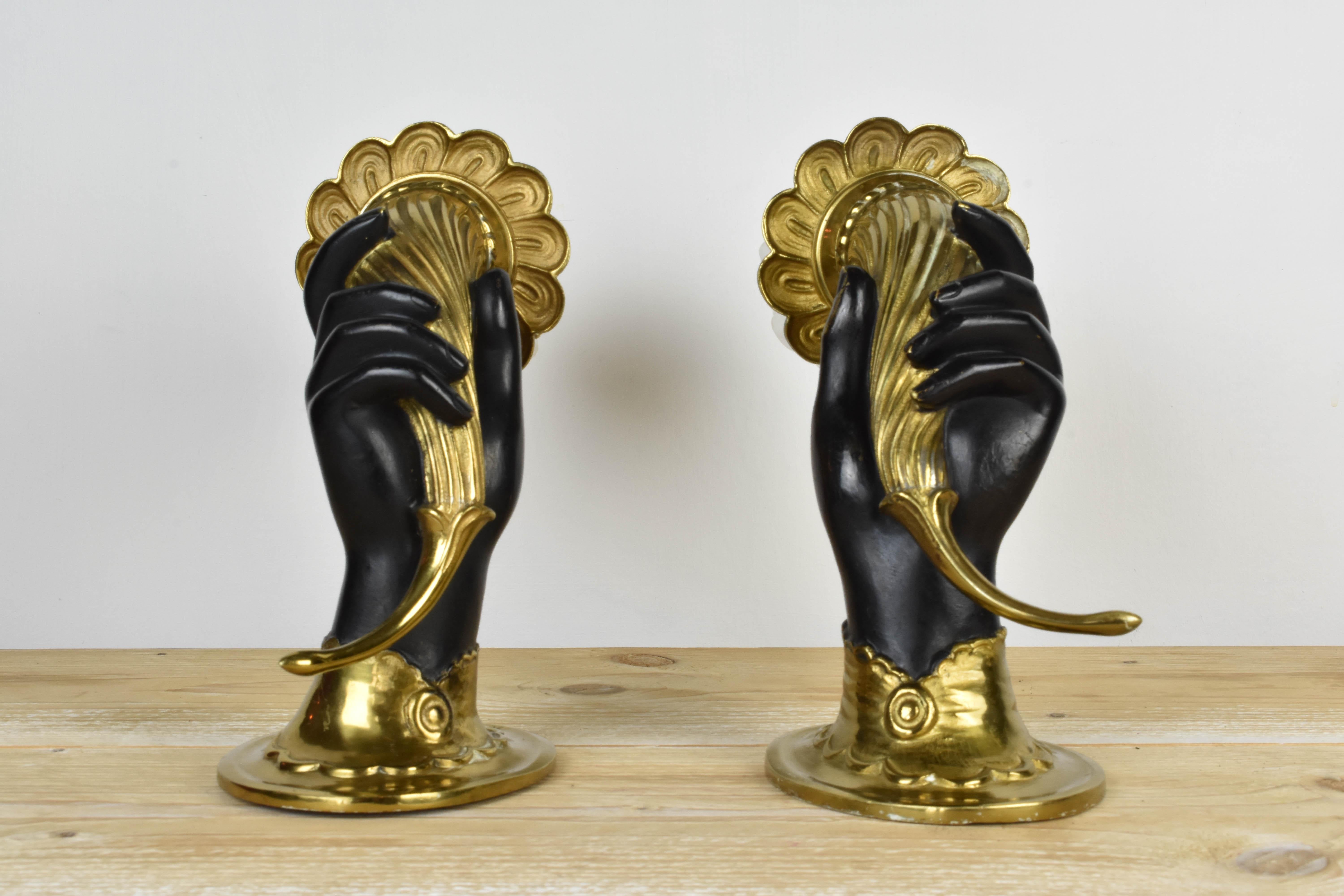 Maison Jansen Style Hand Torch Wall Lamps / Sconces In Good Condition In Amsterdam, NL