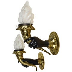 Maison Jansen Style Hand Torch Wall Lamps / Sconces
