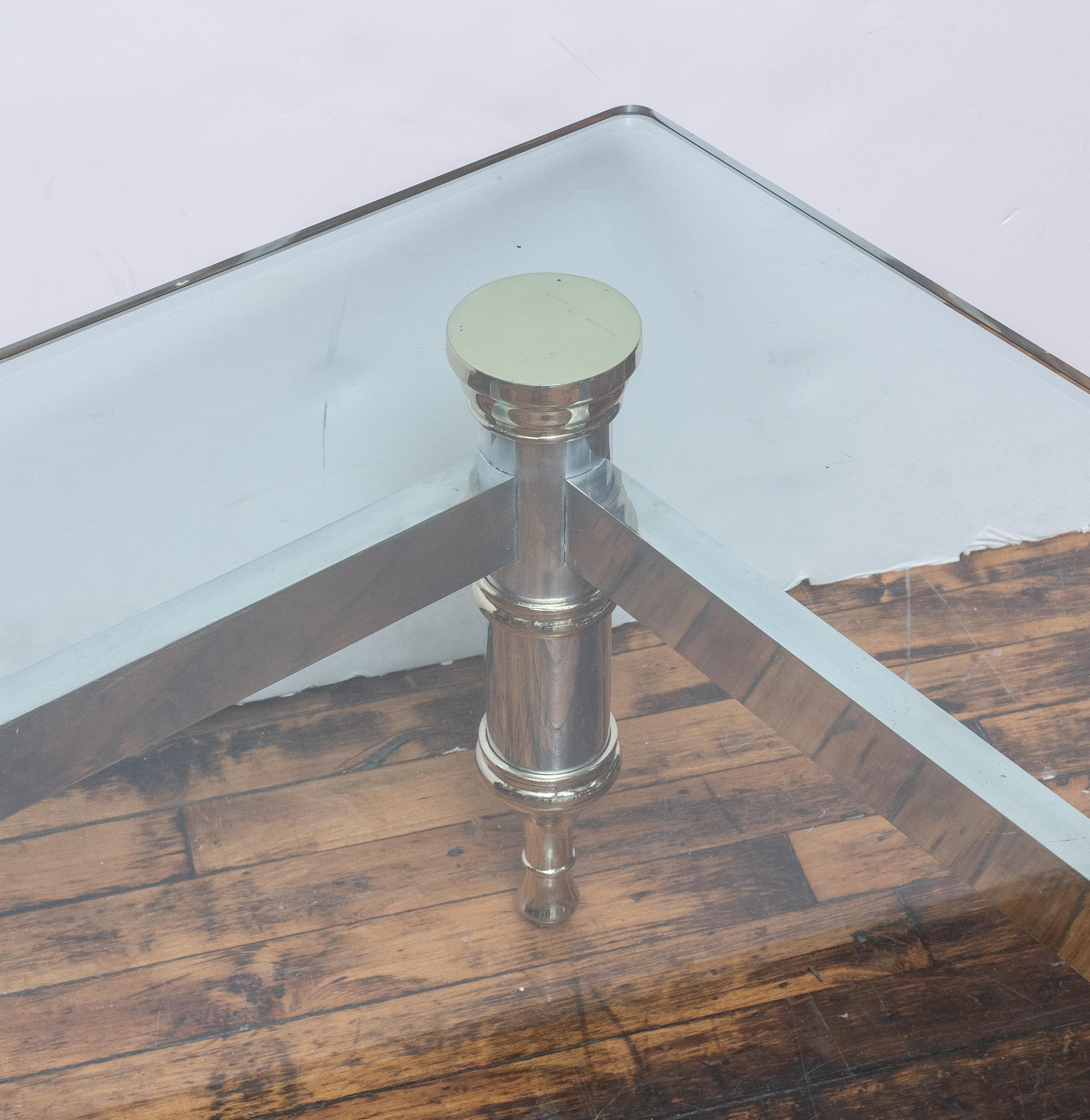 French Maison Jansen High Quality Aluminum and Brass Coffee Table