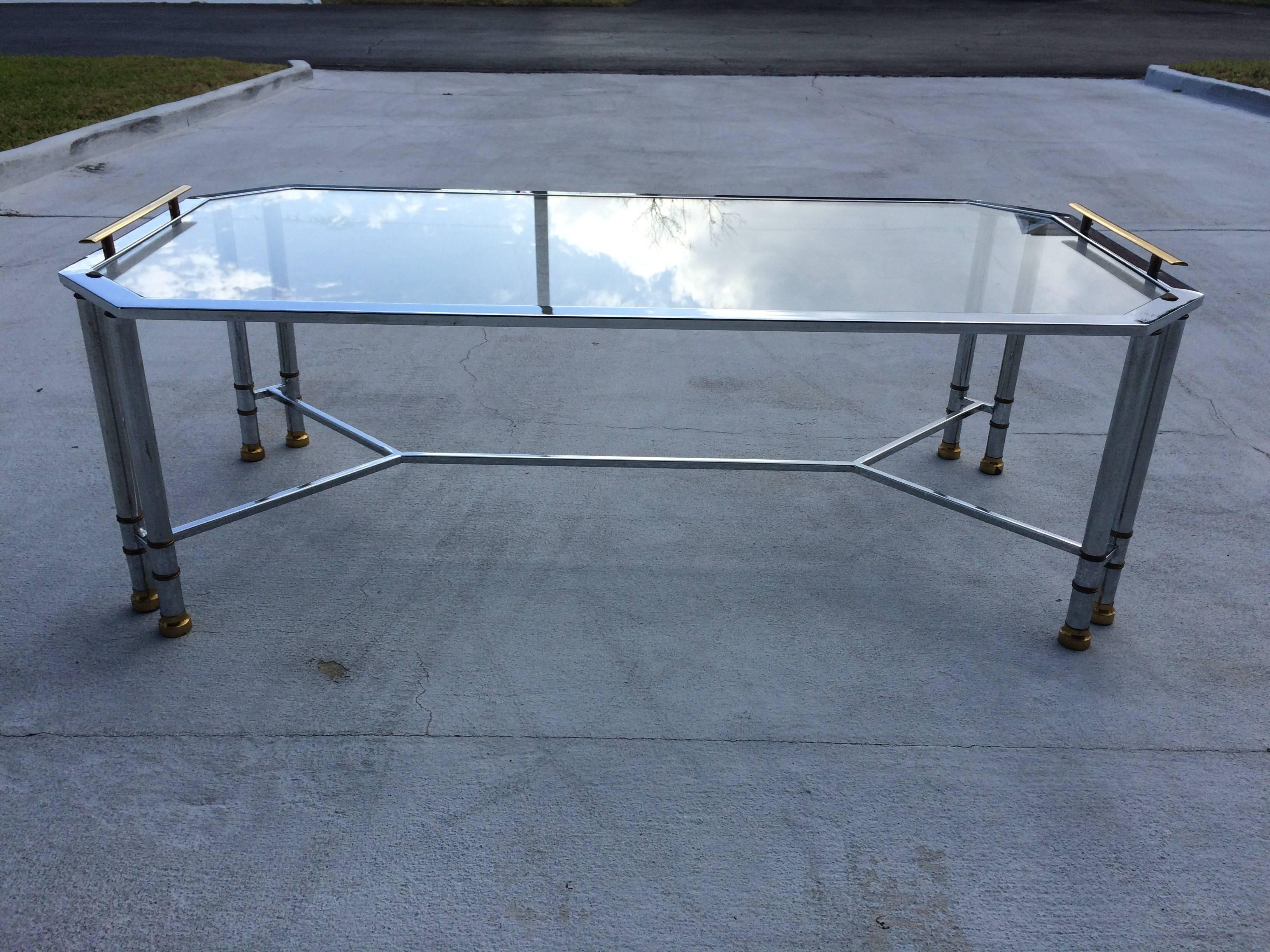 Maison Jansen Hollywood Regency Chrome and Brass Coffee Table In Good Condition In Redding, CT