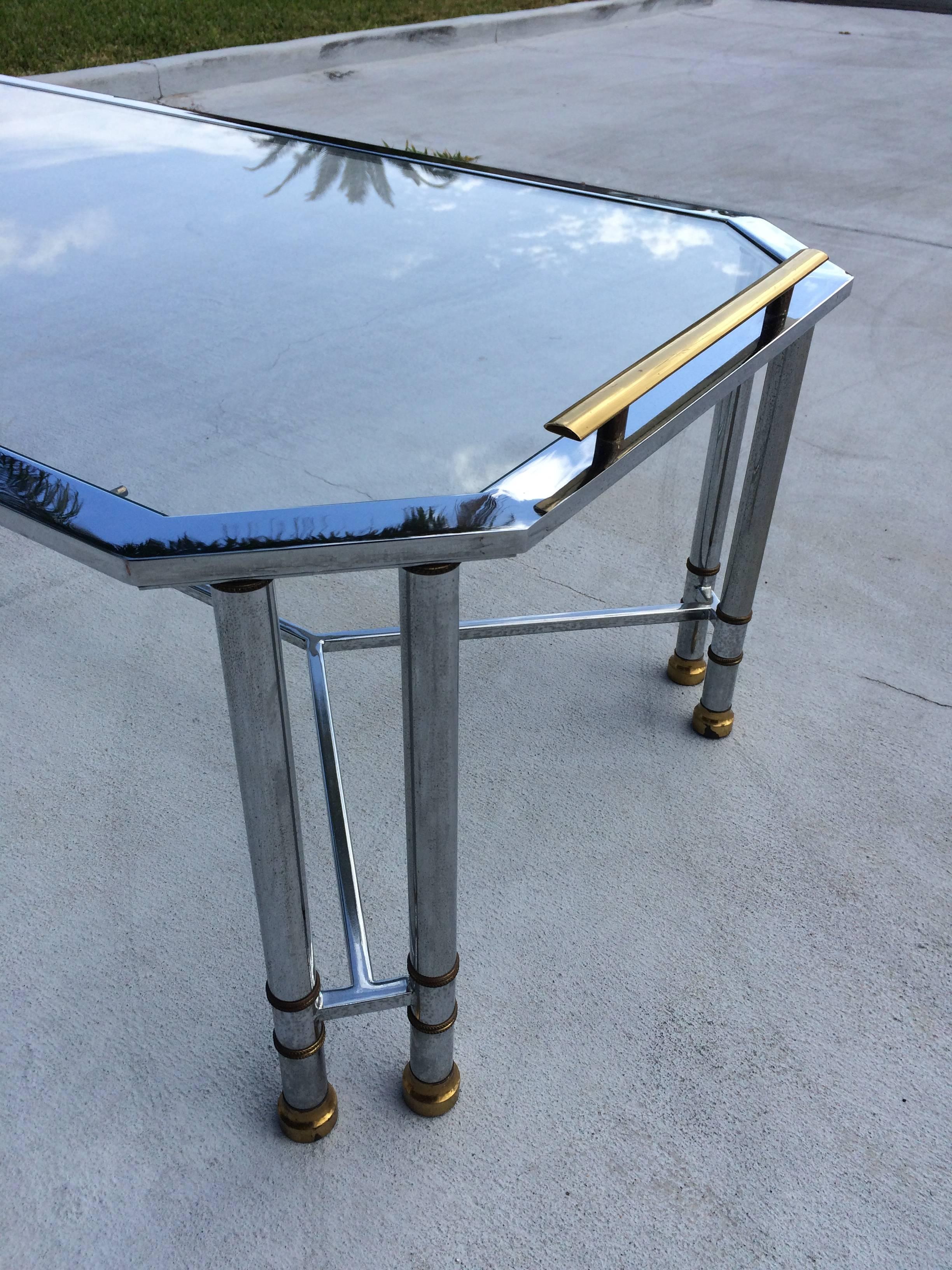 Maison Jansen Hollywood Regency Chrome and Brass Coffee Table 3