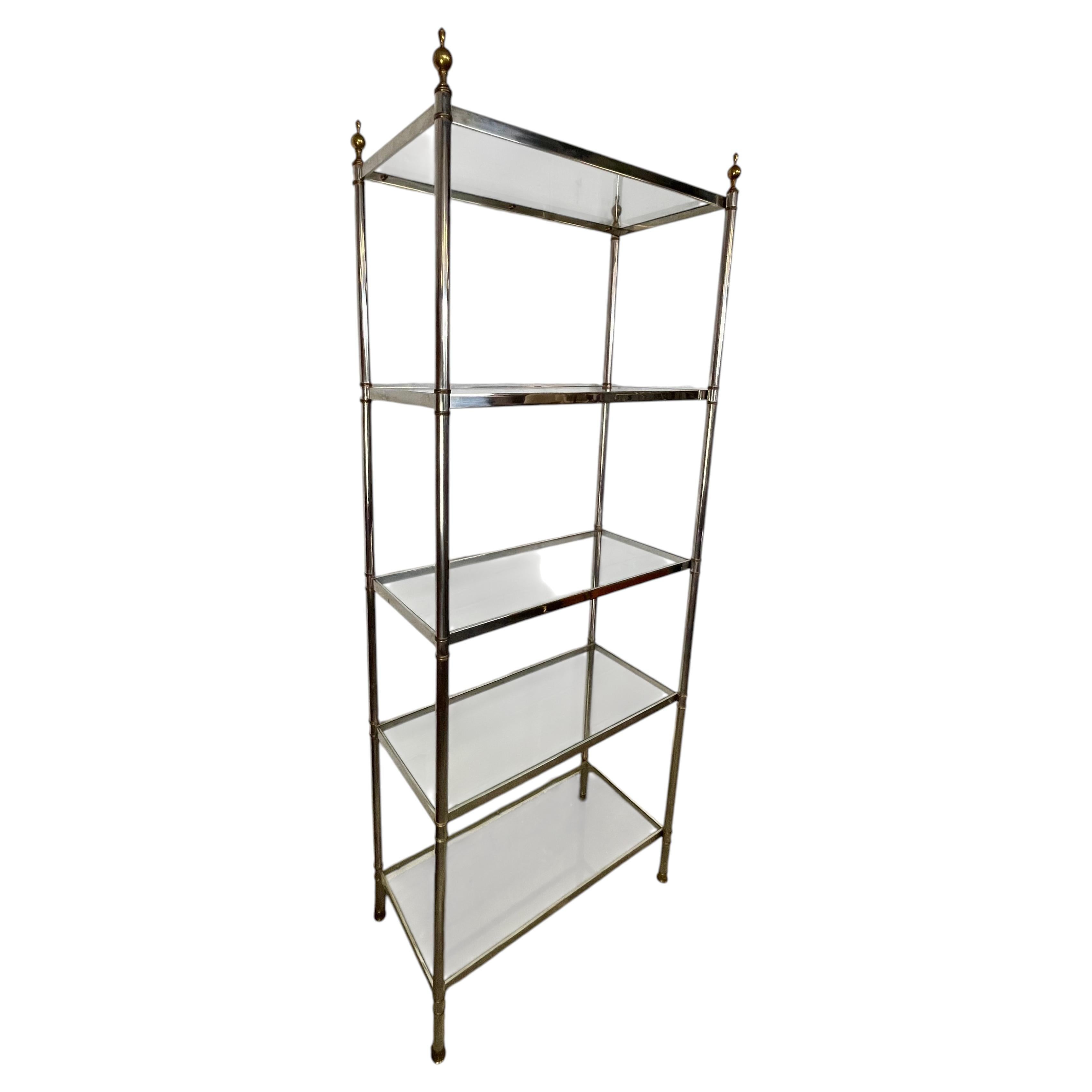 Maison Jansen Hollywood Regency Chrome and Brass Étagère
