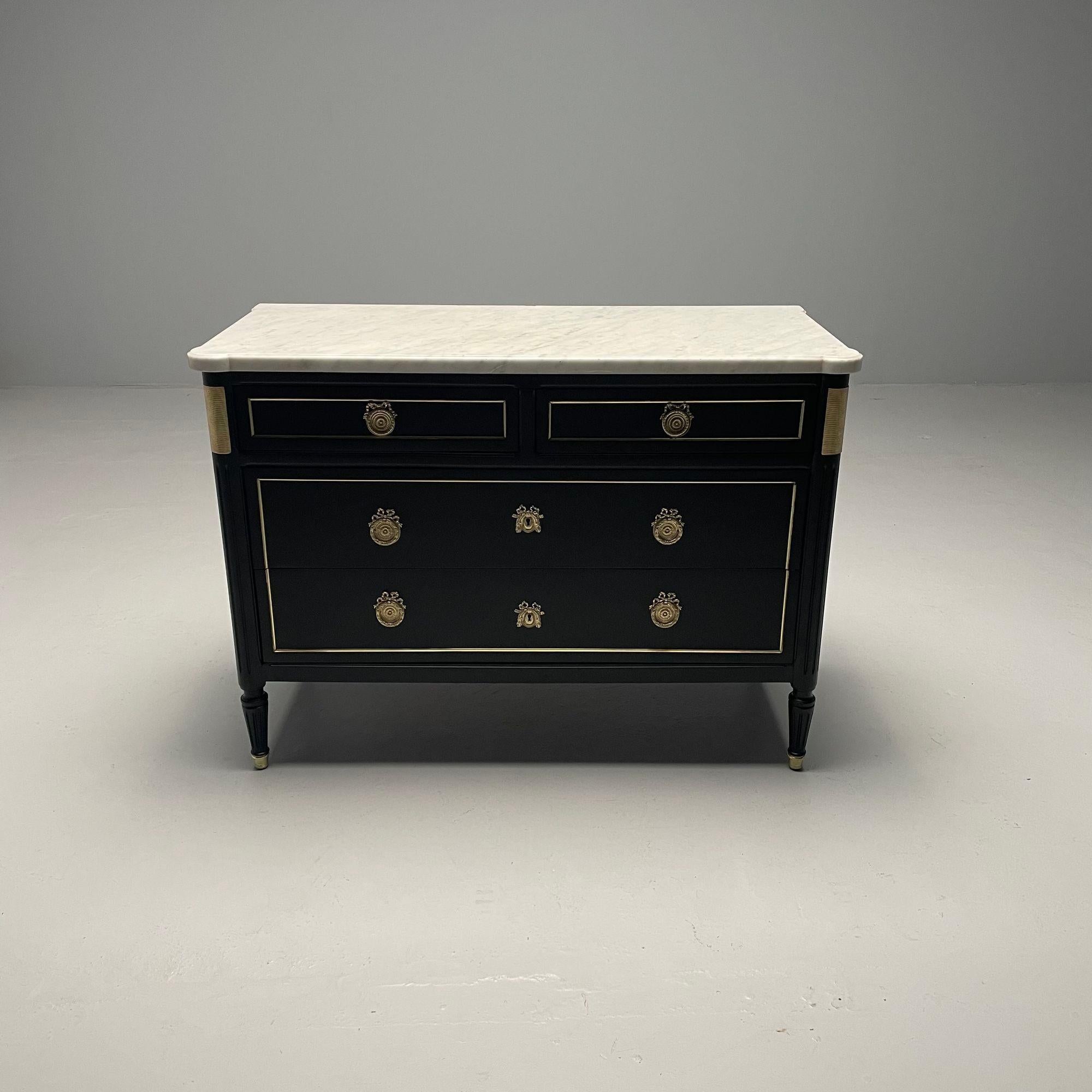 Maison Jansen, Hollywood Regency, Commode, Ebony, Marble, Bronze, French, 1950s In Good Condition For Sale In Stamford, CT