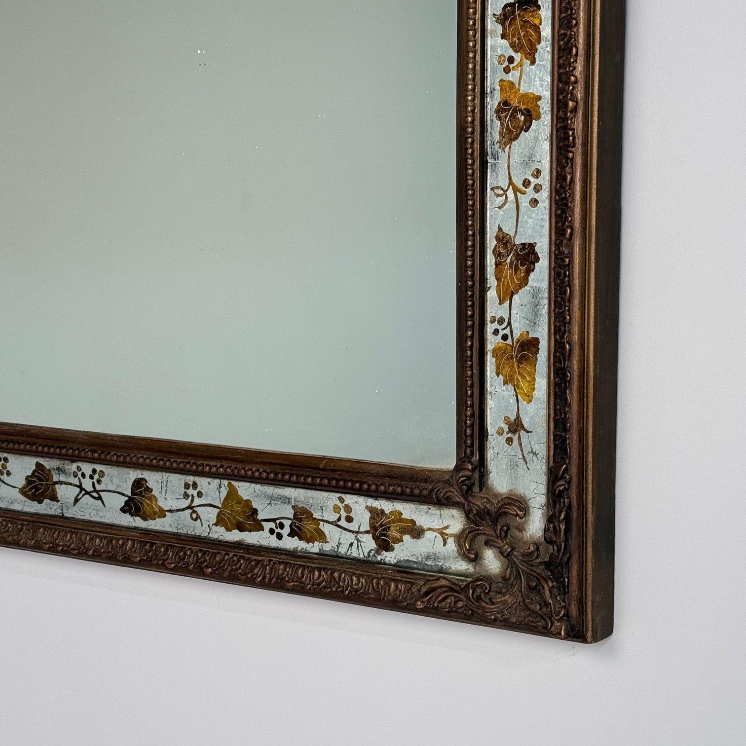 Gesso Maison Jansen, Hollywood Regency, miroir mural églomisé, gesso, verre gravé en vente