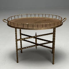 Maison Jansen, Hollywood Regency, Faux Bamboo, Brass, Tray Top Table, 1950s