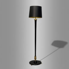 Maison Jansen, Hollywood Regency, Floor Lamp, Black Lacquer, Brass, France 1940s