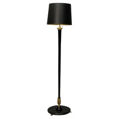 Maison Jansen, Hollywood Regency, Floor Lamp, Black Lacquer, Brass, France 1940s