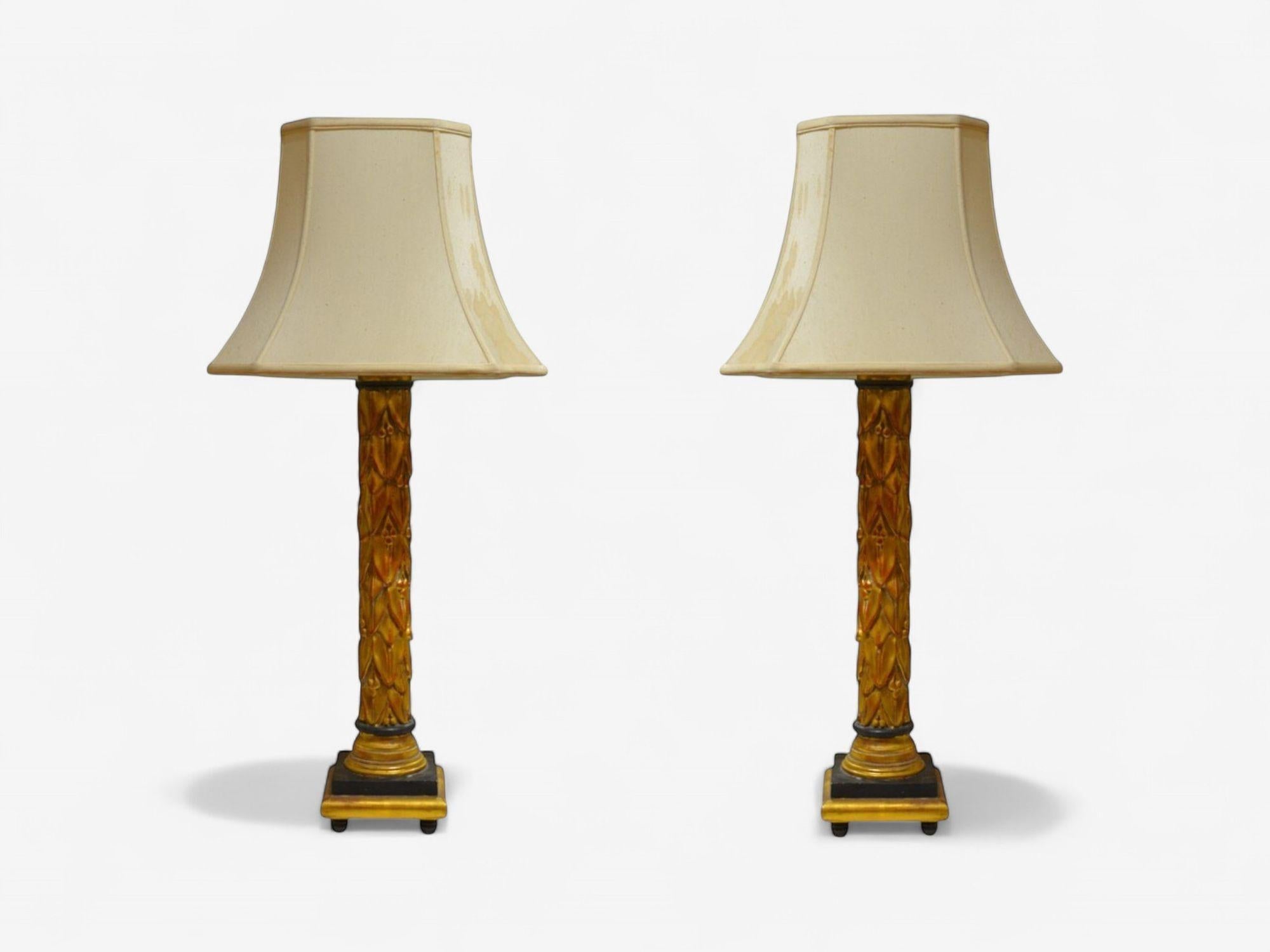 Français Maison Jansen, Hollywood Regency, Giltwood, Table Lamps, France, 1950s en vente