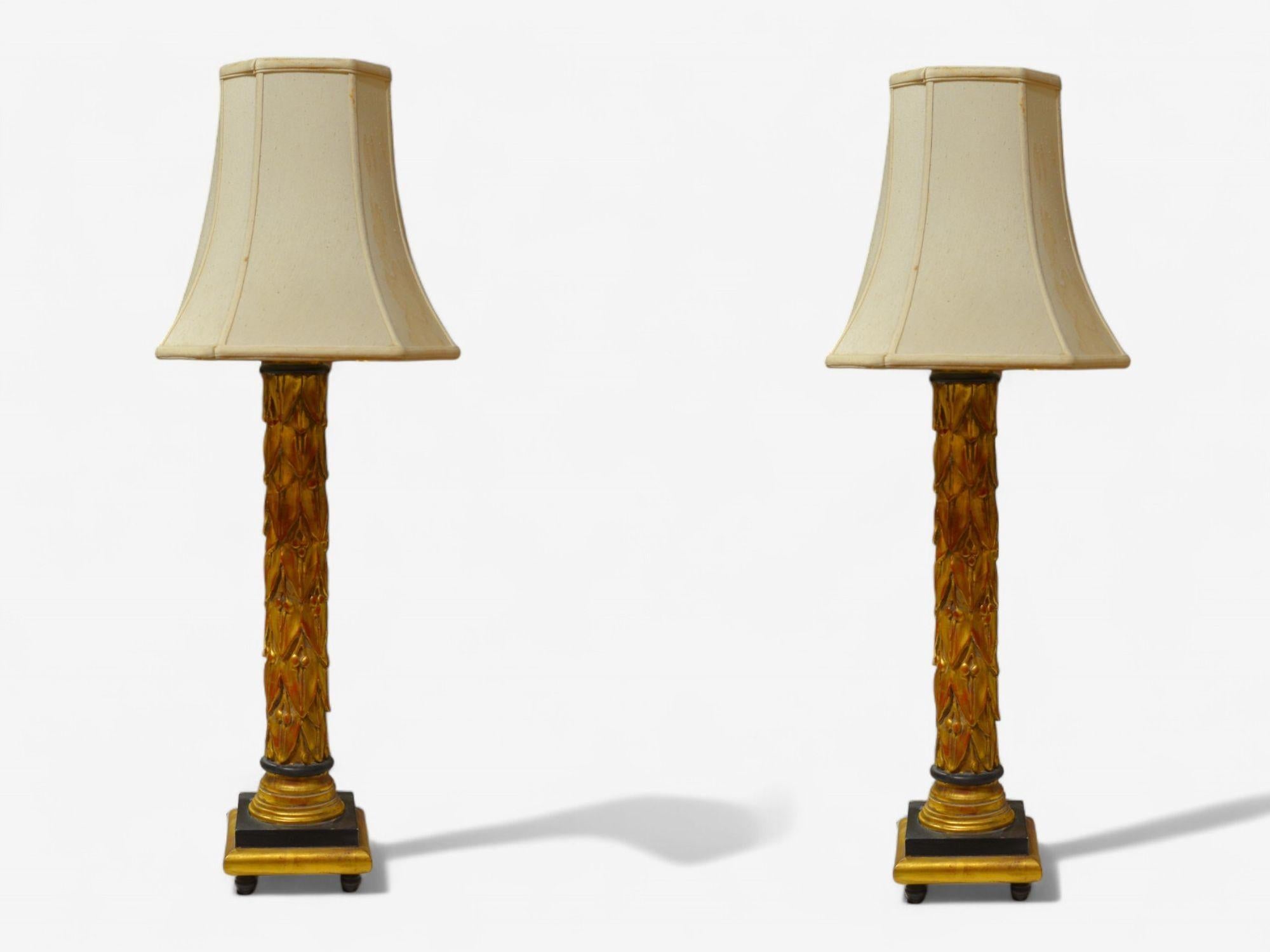 Maison Jansen, Hollywood Regency, Giltwood, Table Lamps, France, 1950s Bon état - En vente à Manhasset, NY