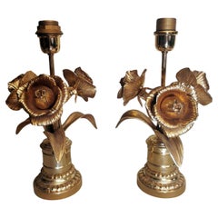 Maison Jansen Hollywood Regency Style Pair of Gilt Brass French Lamps