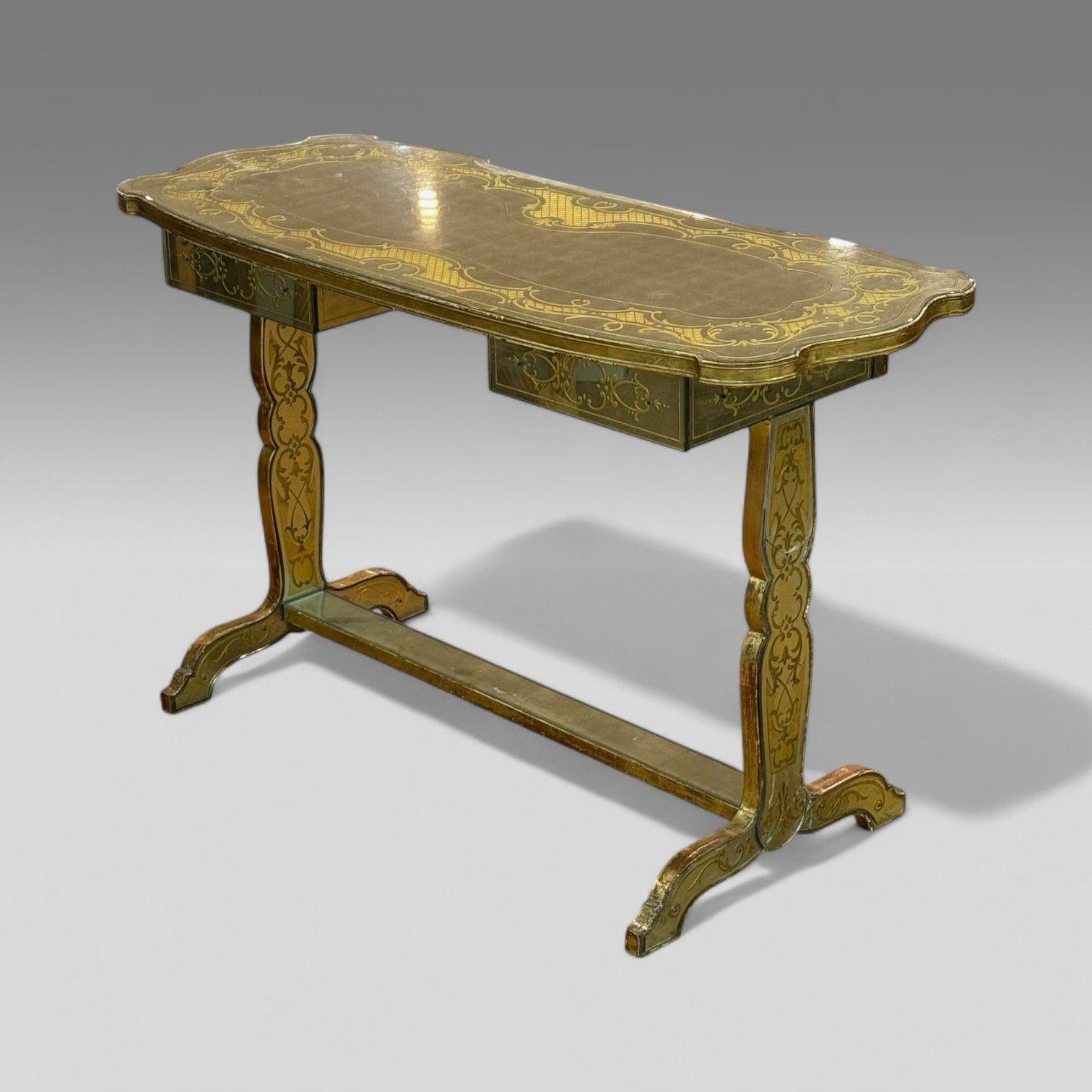 Français Maison Jansen, Hollywood Regency, Vanité, verre églomisé, feuille d'argent, 20e C. en vente
