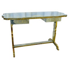 Maison Jansen, Hollywood Regency, Vanity, Eglomise Glass, Silver Leaf, 20th C.