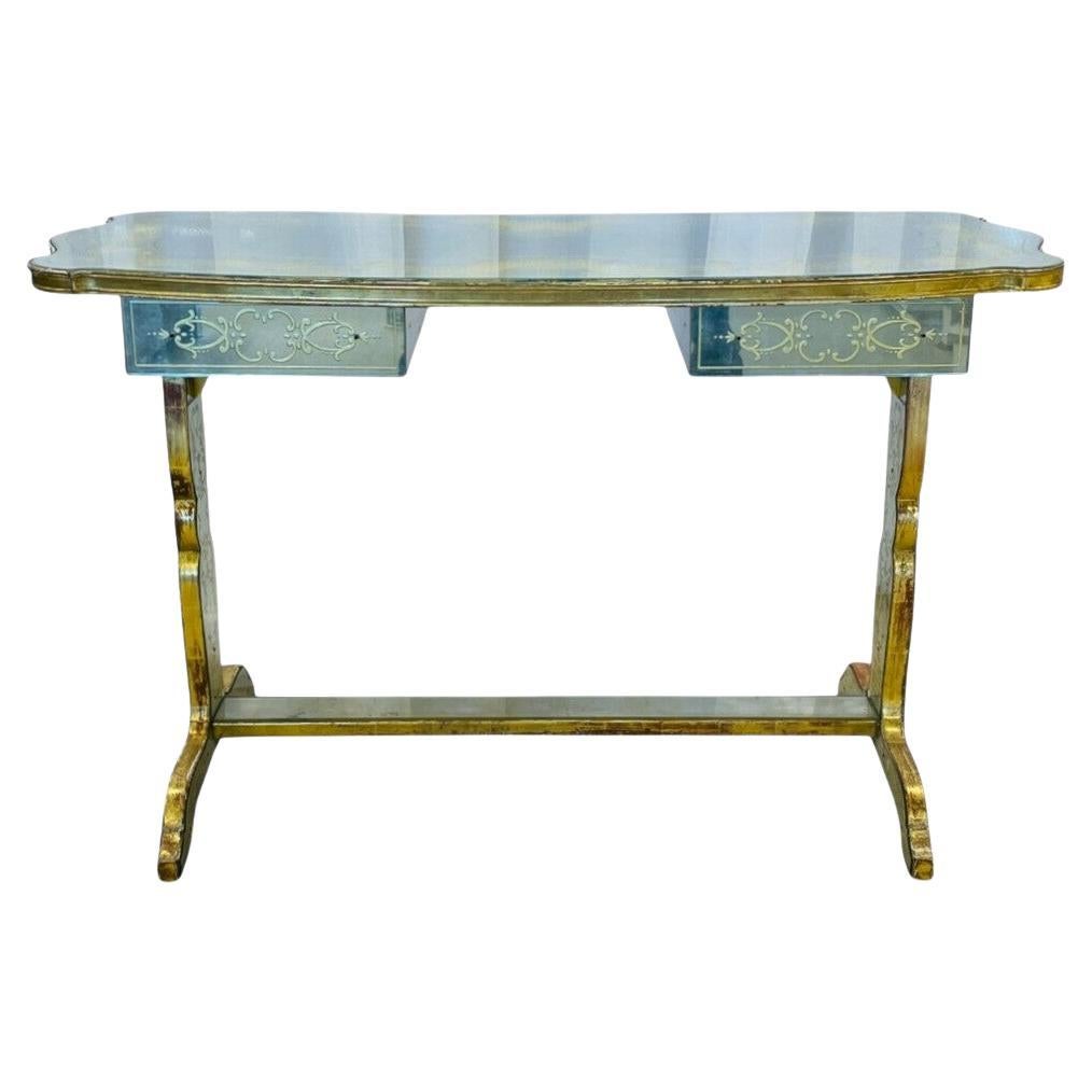 Maison Jansen, Hollywood Regency, Vanity, Eglomise Glass, Silver Leaf, 20th C.