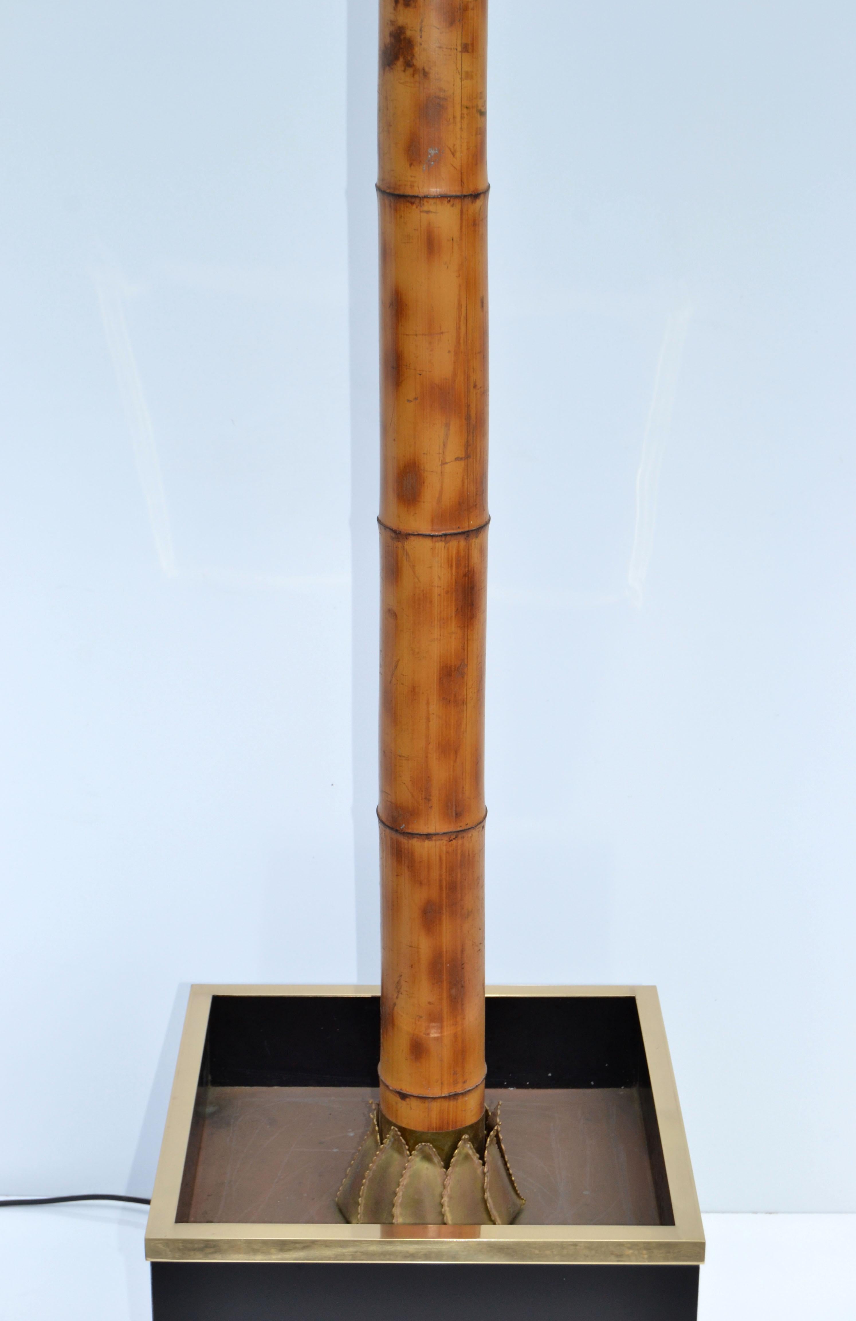 Maison Jansen, große 5flammige Palmen-Stehleuchte aus Bambus, Bronze und Messing, Paris 1965 im Angebot 5
