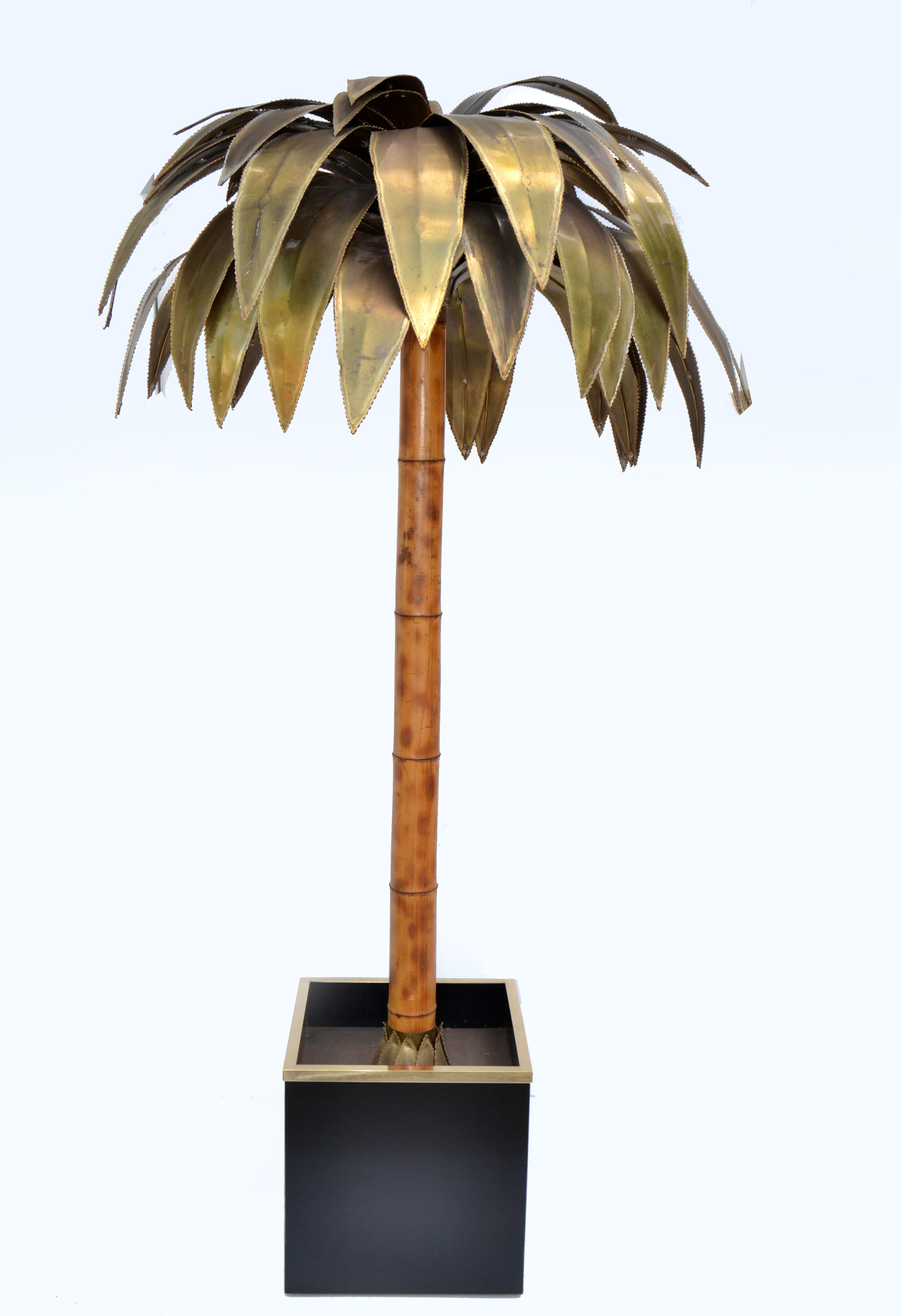 Maison Jansen Huge 5 Light Bamboo Bronze & Brass Palm Tree Floor Lamp Paris 1965 For Sale 6