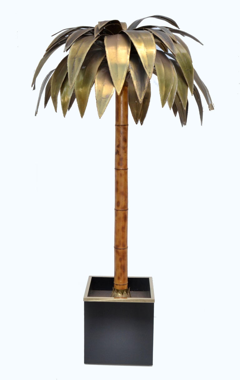 Maison Jansen, groe 5flammige Palmen-Stehleuchte aus Bambus, Bronze und  Messing, Paris 1965 im Angebot bei 1stDibs Deutschland